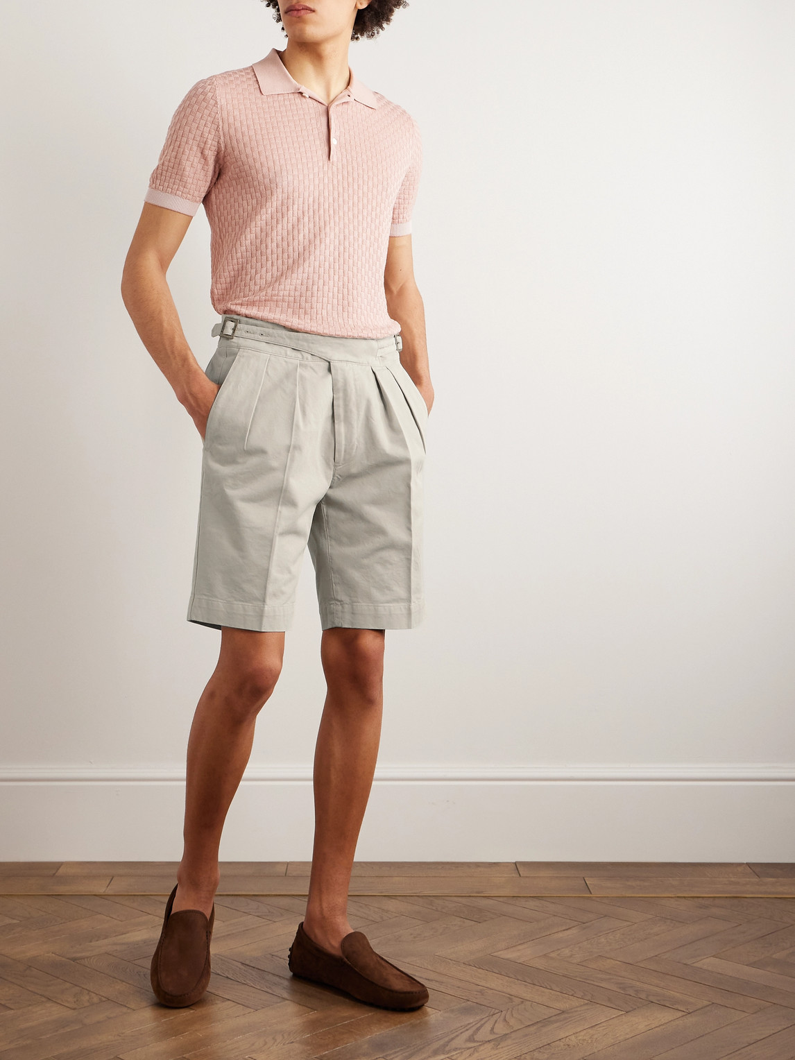 Shop Rubinacci Straight-leg Pleated Cotton-twill Shorts In Neutrals