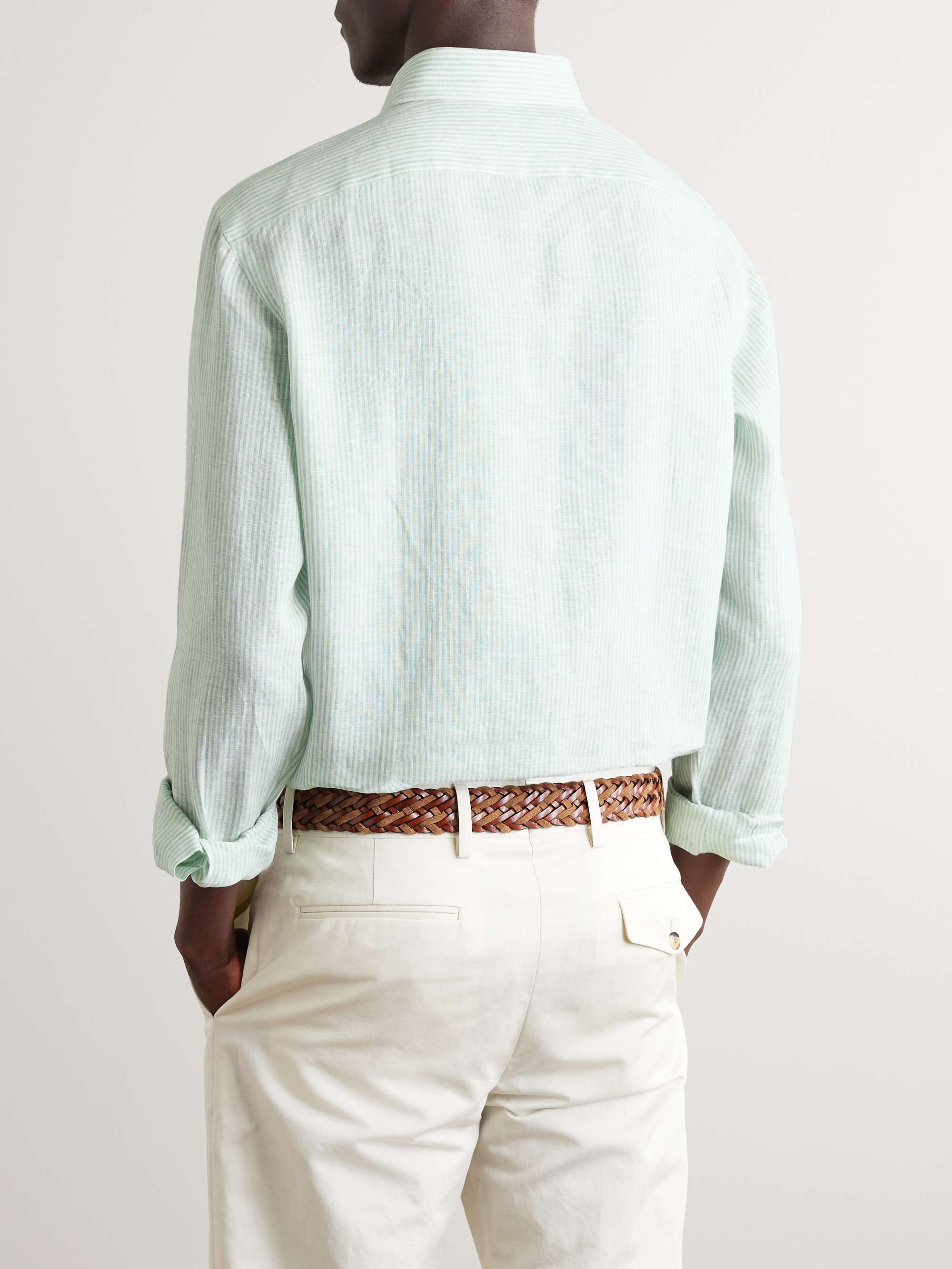 RUBINACCI Cutaway-Collar Striped Linen Shirt