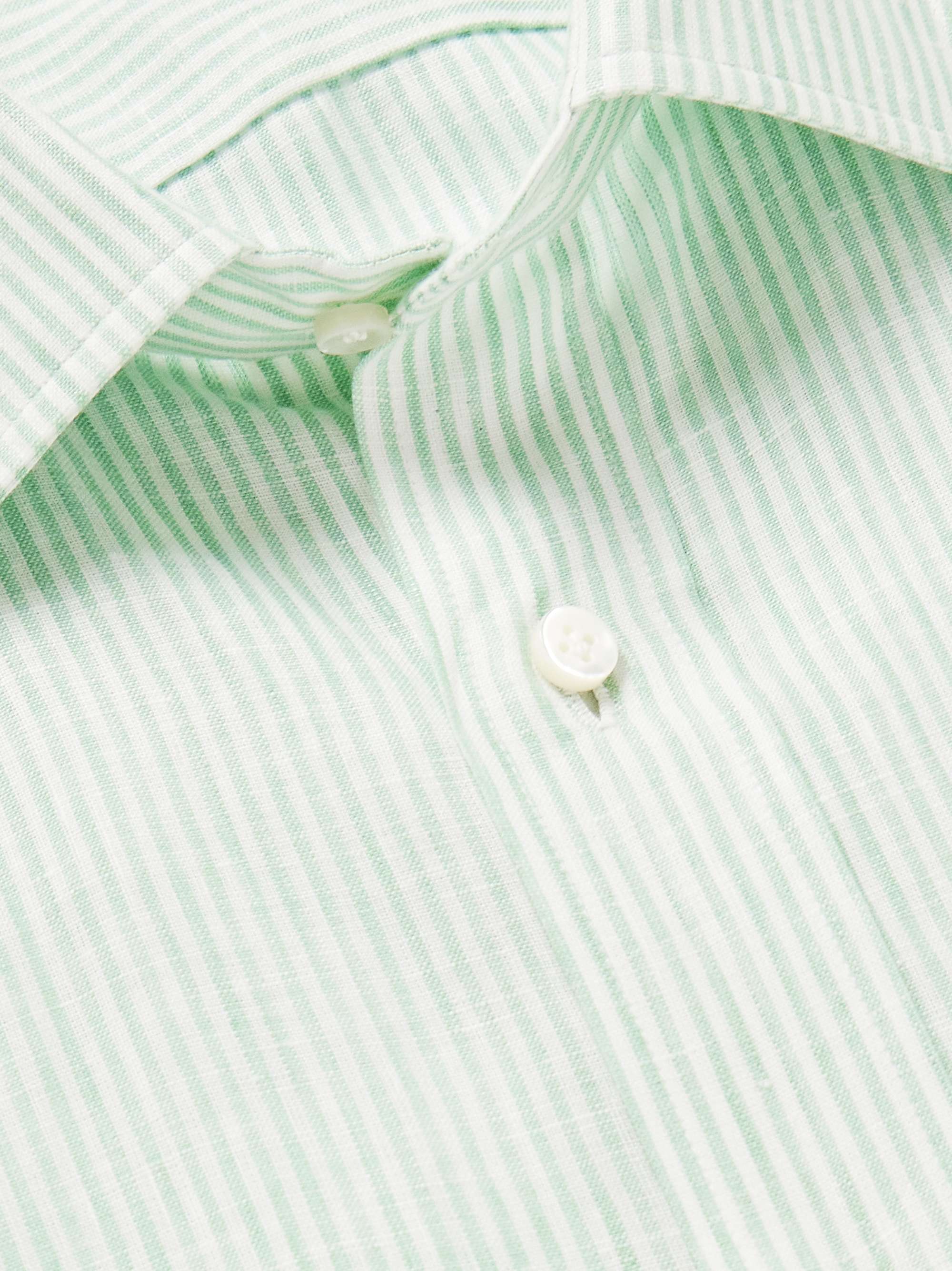 RUBINACCI Cutaway-Collar Striped Linen Shirt