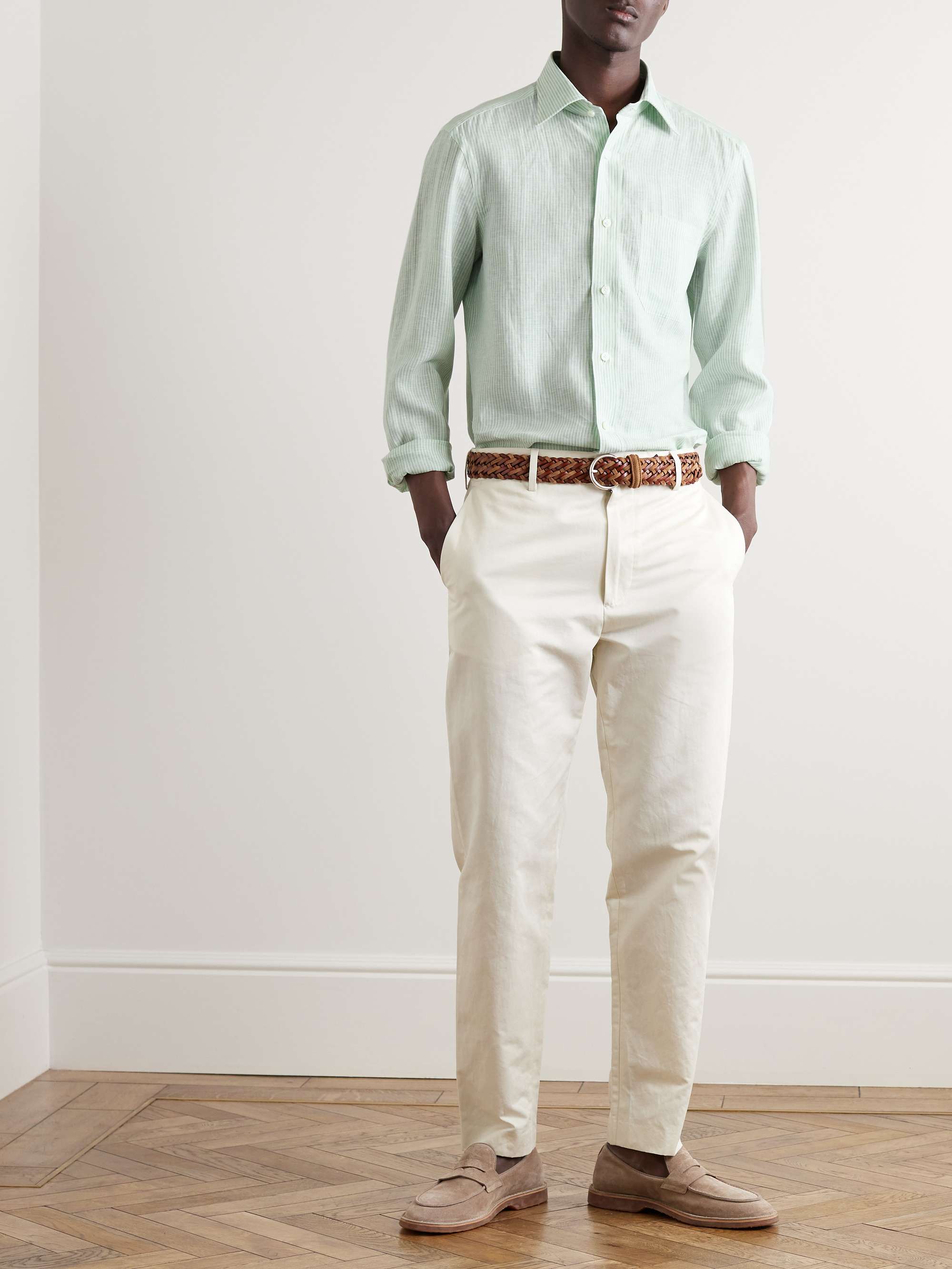 RUBINACCI Cutaway-Collar Striped Linen Shirt