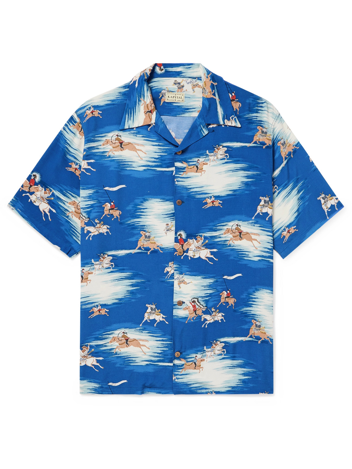 Kapital Convertible-collar Printed Crepe Shirt In Blue