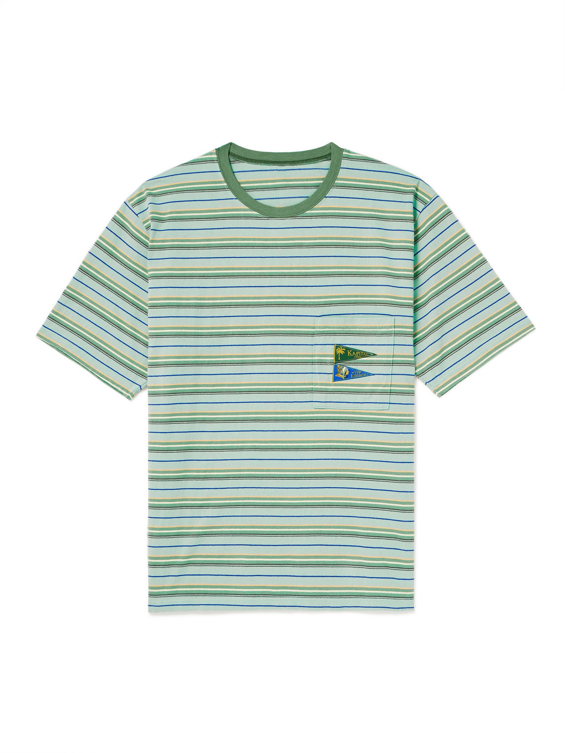 Kapital Logo-appliquéd Striped Cotton-jersey T-shirt In Green