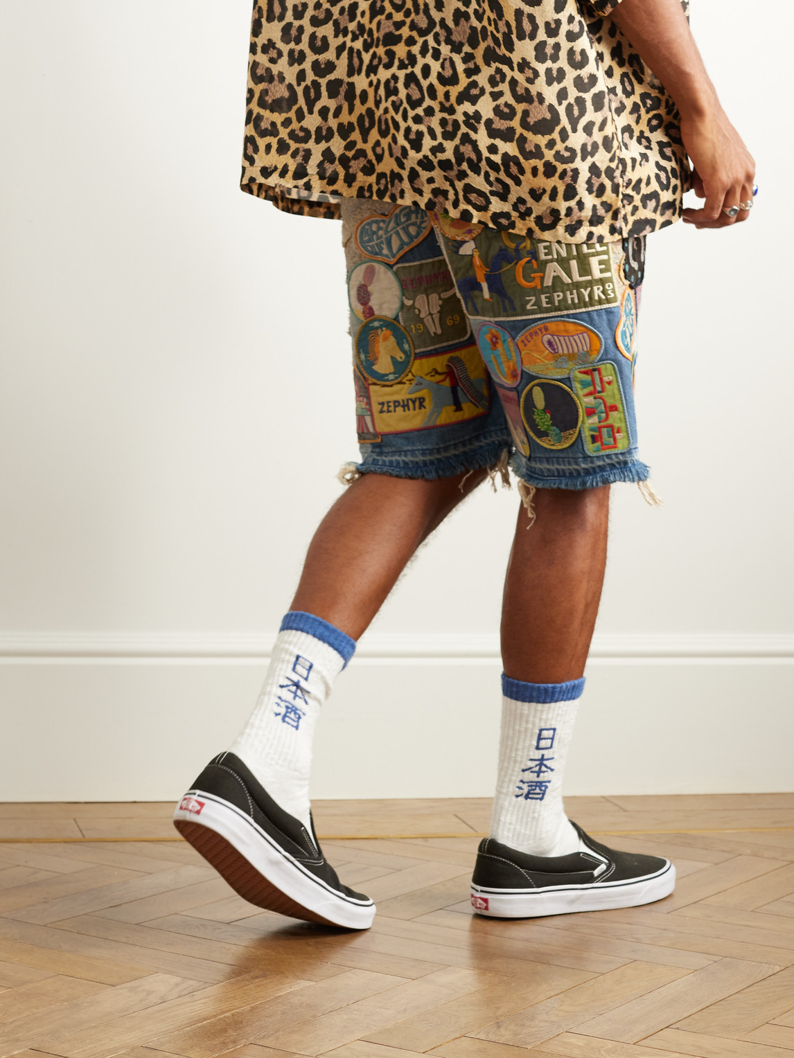 Shop Kapital Straight-leg Appliquéd Patchwork Denim Shorts In Blue