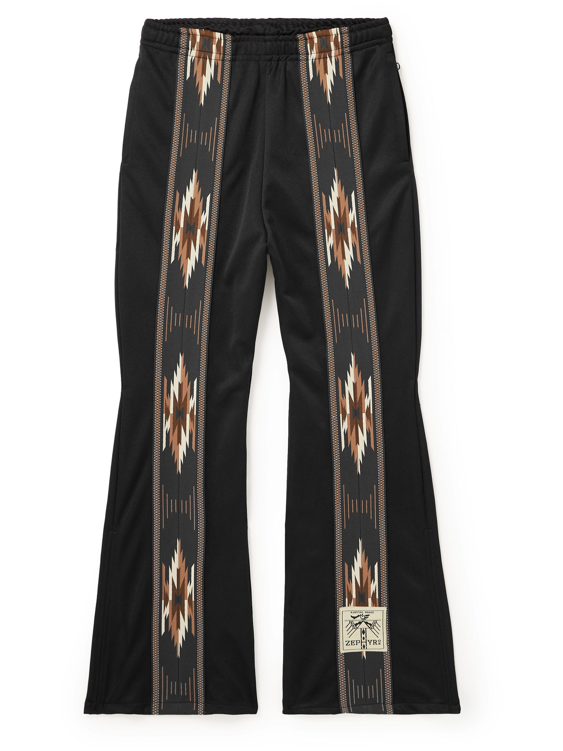 Kapital Kochi & Zephyr Straight-leg Webbing-trimmed Jersey Sweatpants In Black
