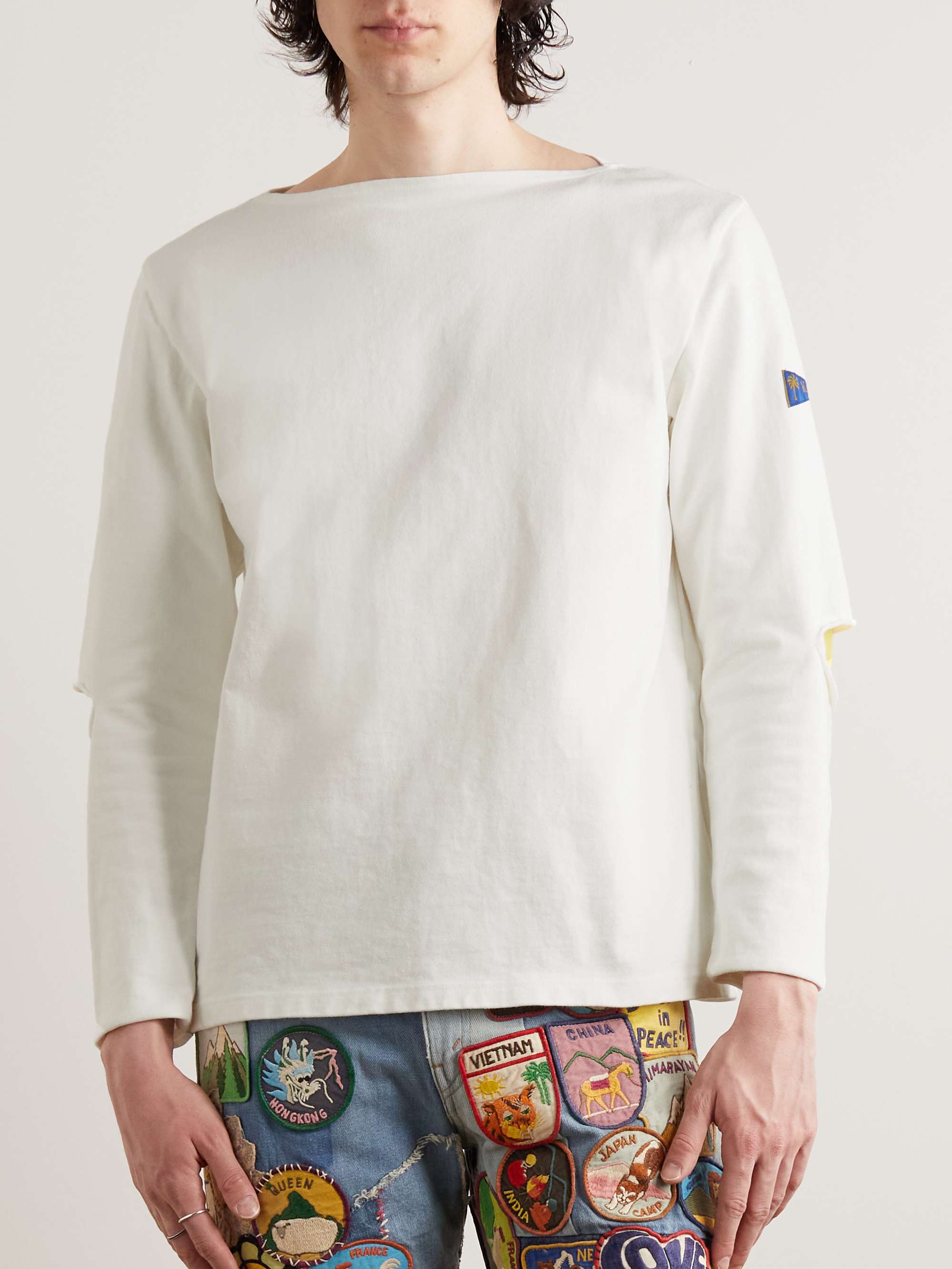 KAPITAL Logo-Appliquéd Cut-Out Printed Cotton-Jersey T-Shirt