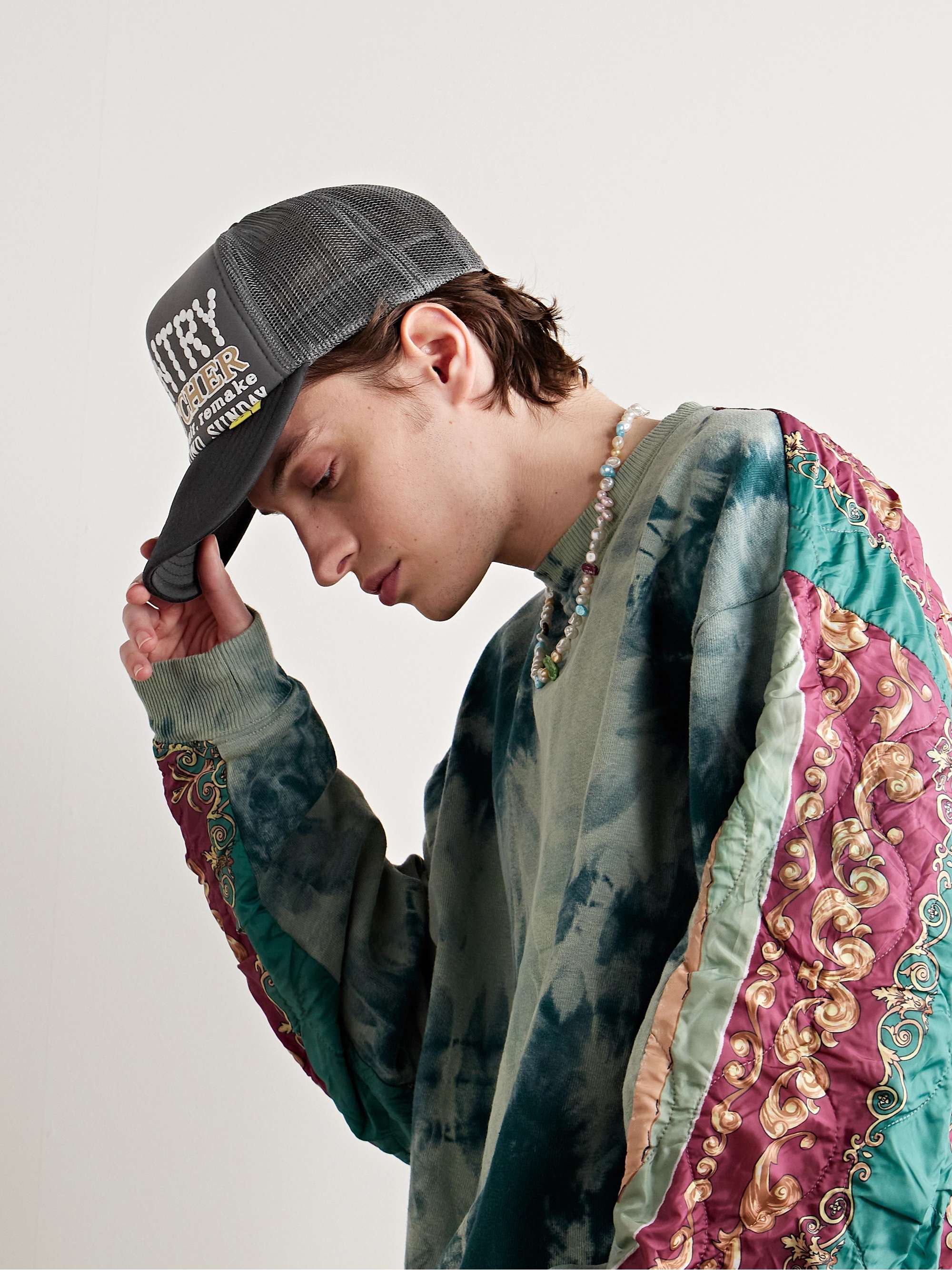 KAPITAL Kountry Pearl Clutcher Printed Twill and Mesh Trucker Hat