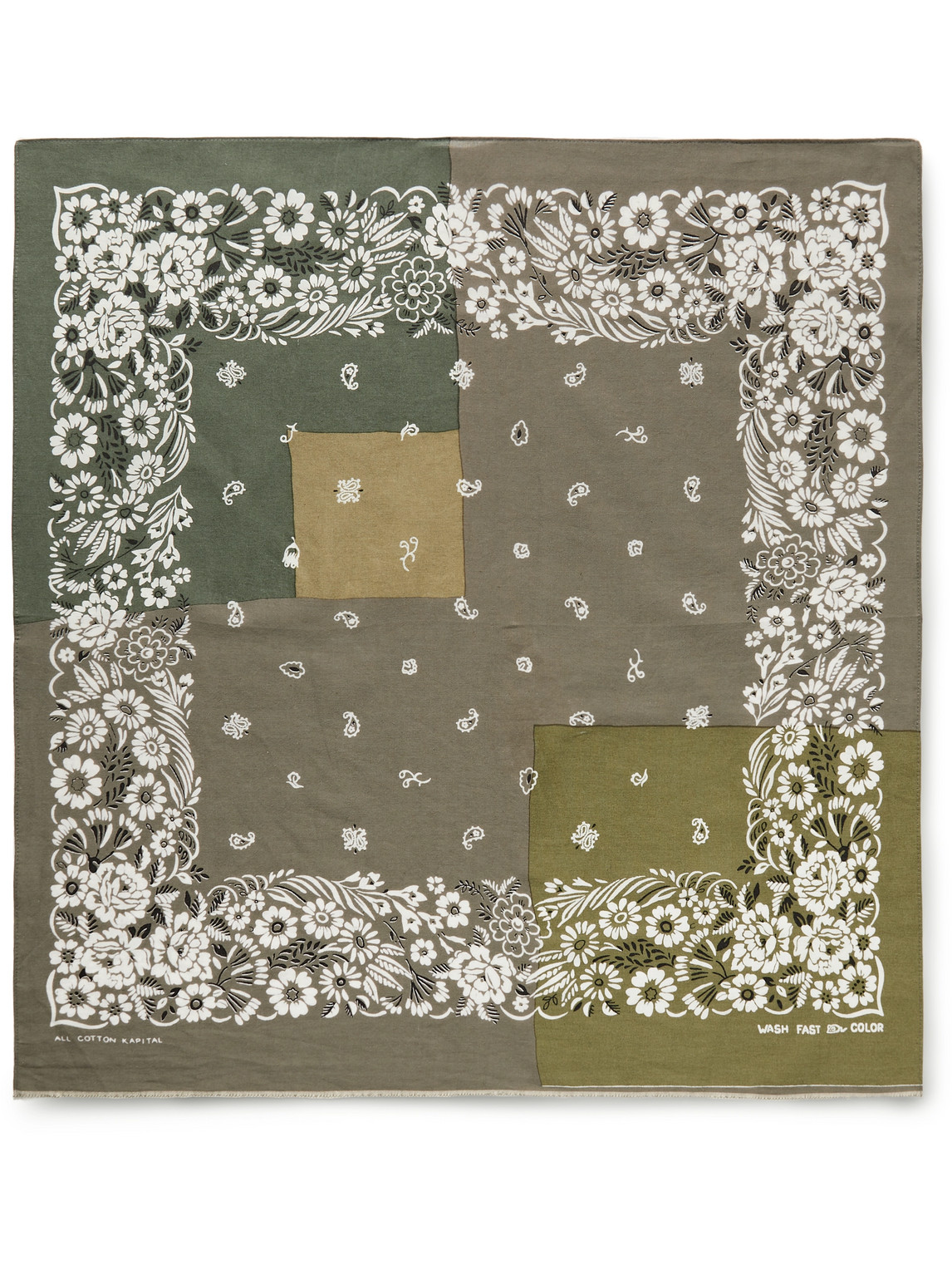 Kapital Fastcolor Patchwork Printed Selvedge Cotton-voile Bandana In Green