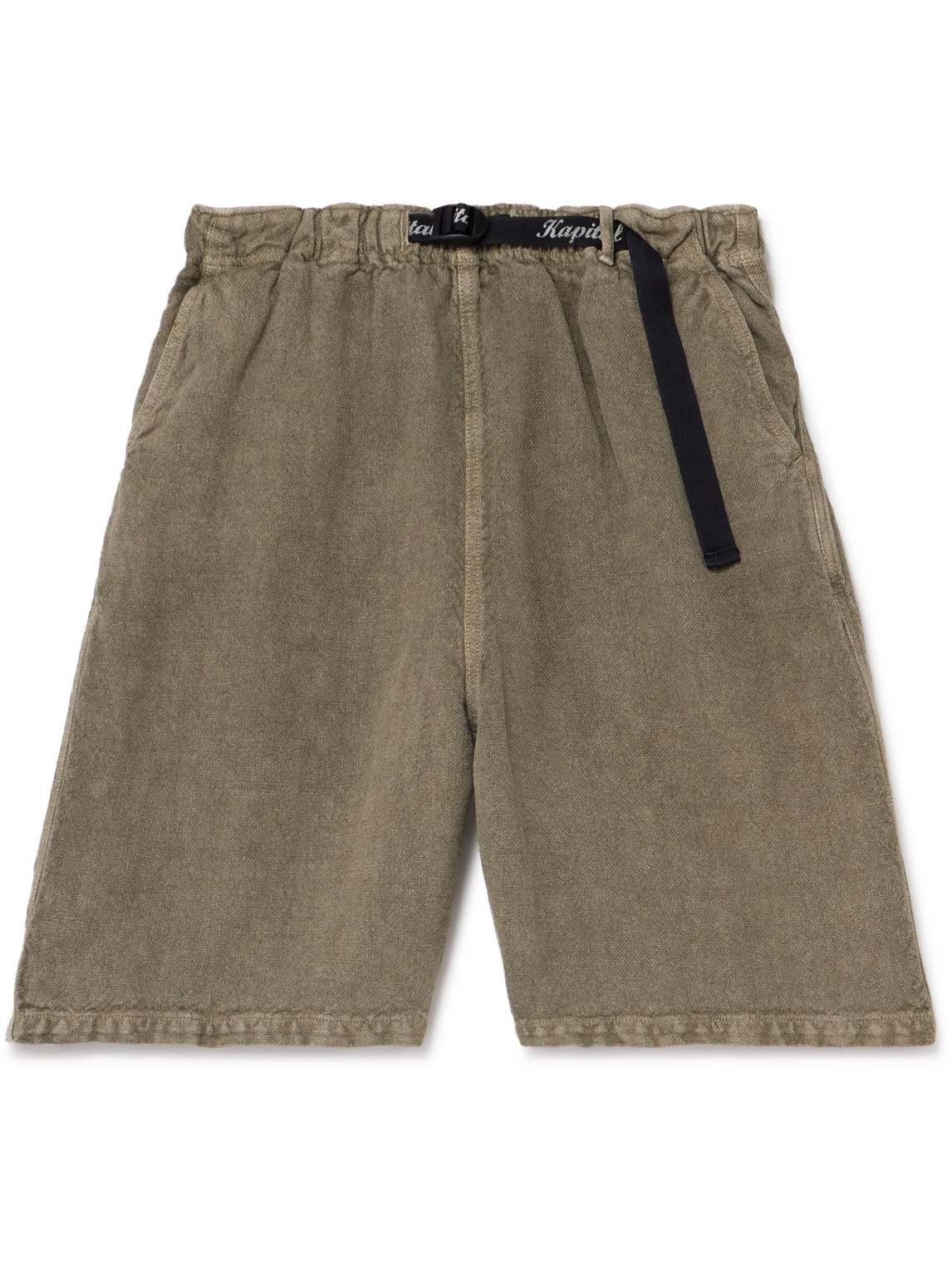 Kapital Easy Straight-leg Belted Linen-canvas Shorts In Green