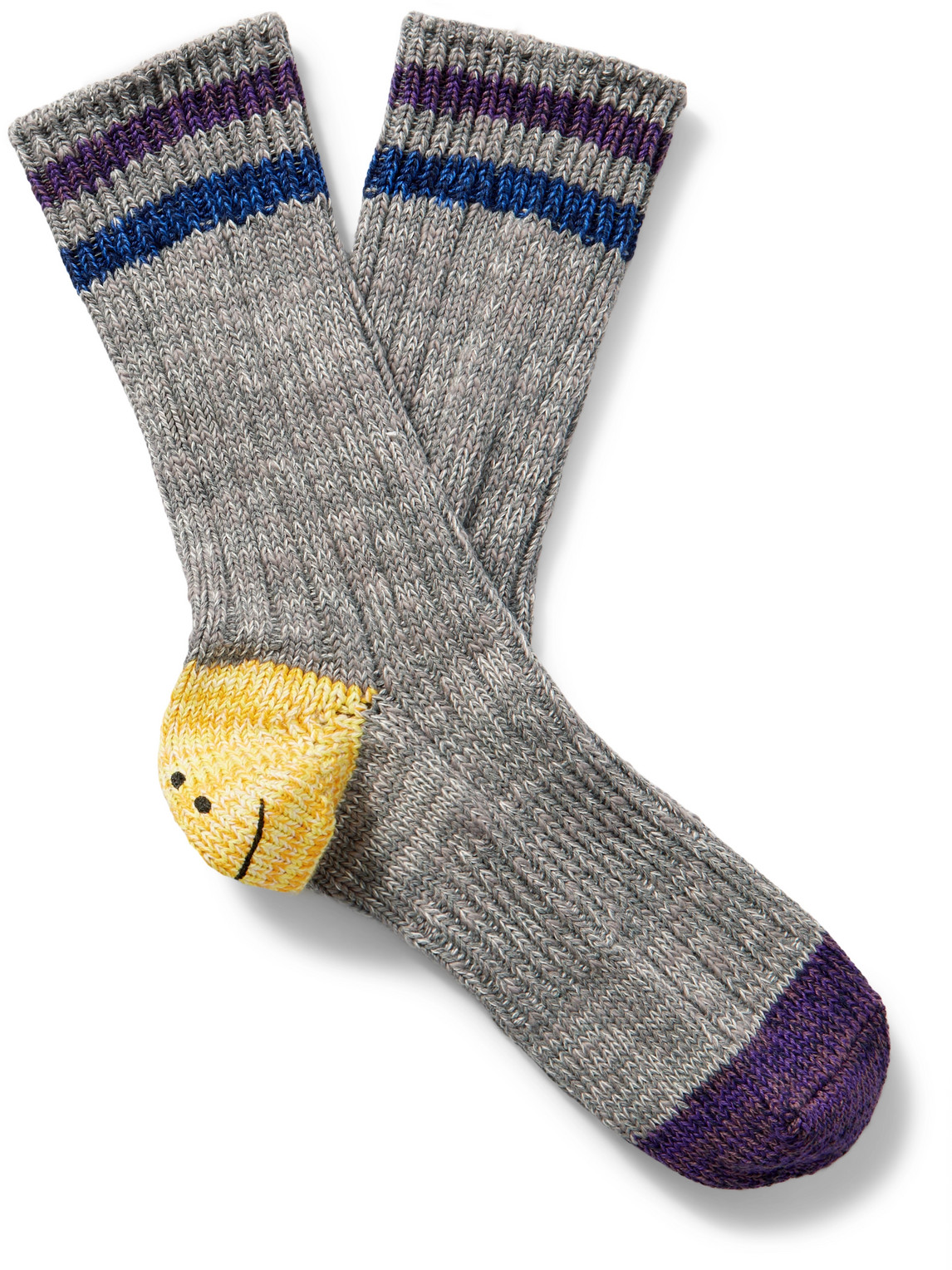 Shop Kapital Intarsia Cotton And Hemp-blend Socks In Gray