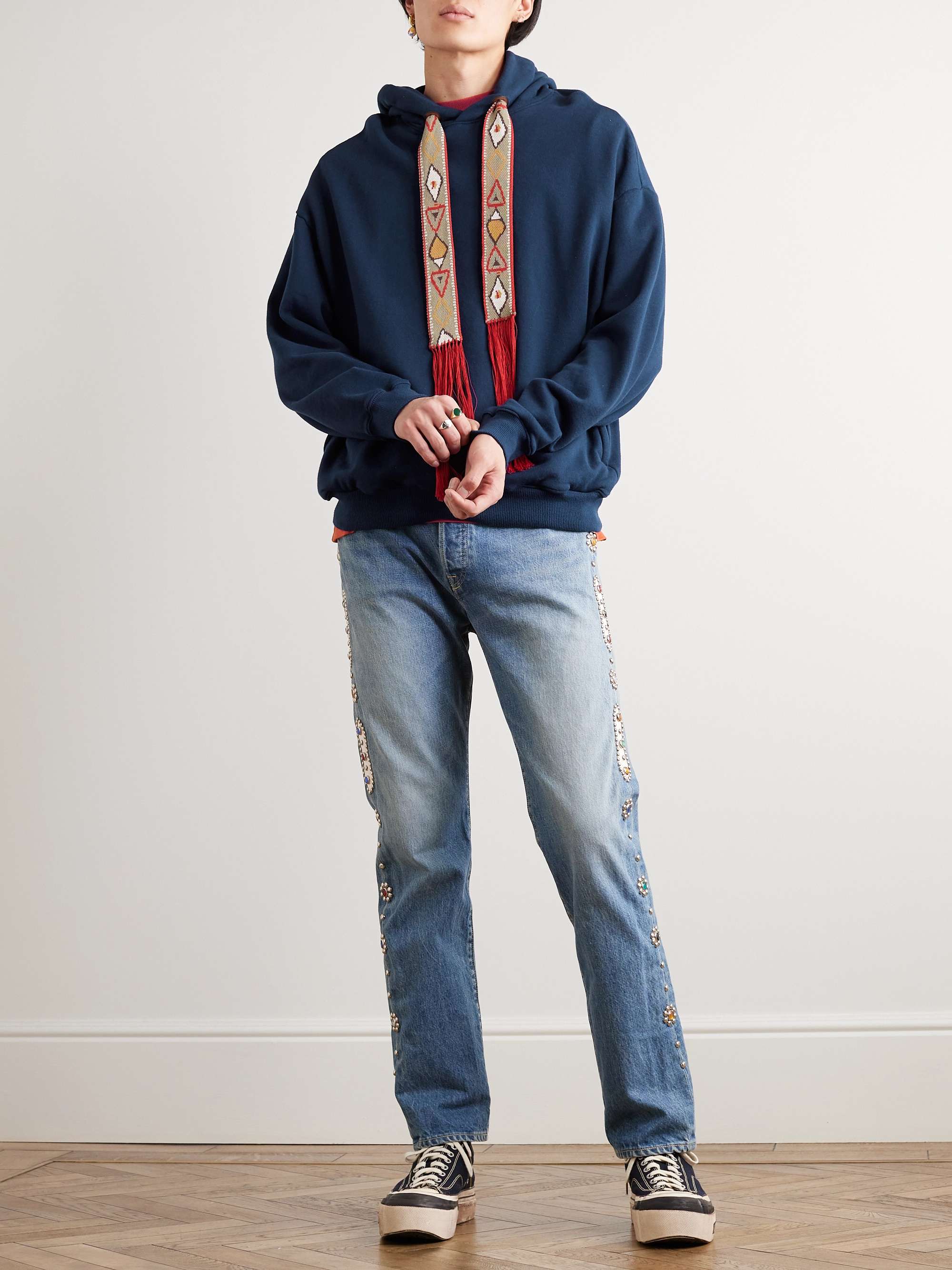 KAPITAL Maldives Jacquard-Trimmed Cotton-Blend Jersey Hoodie