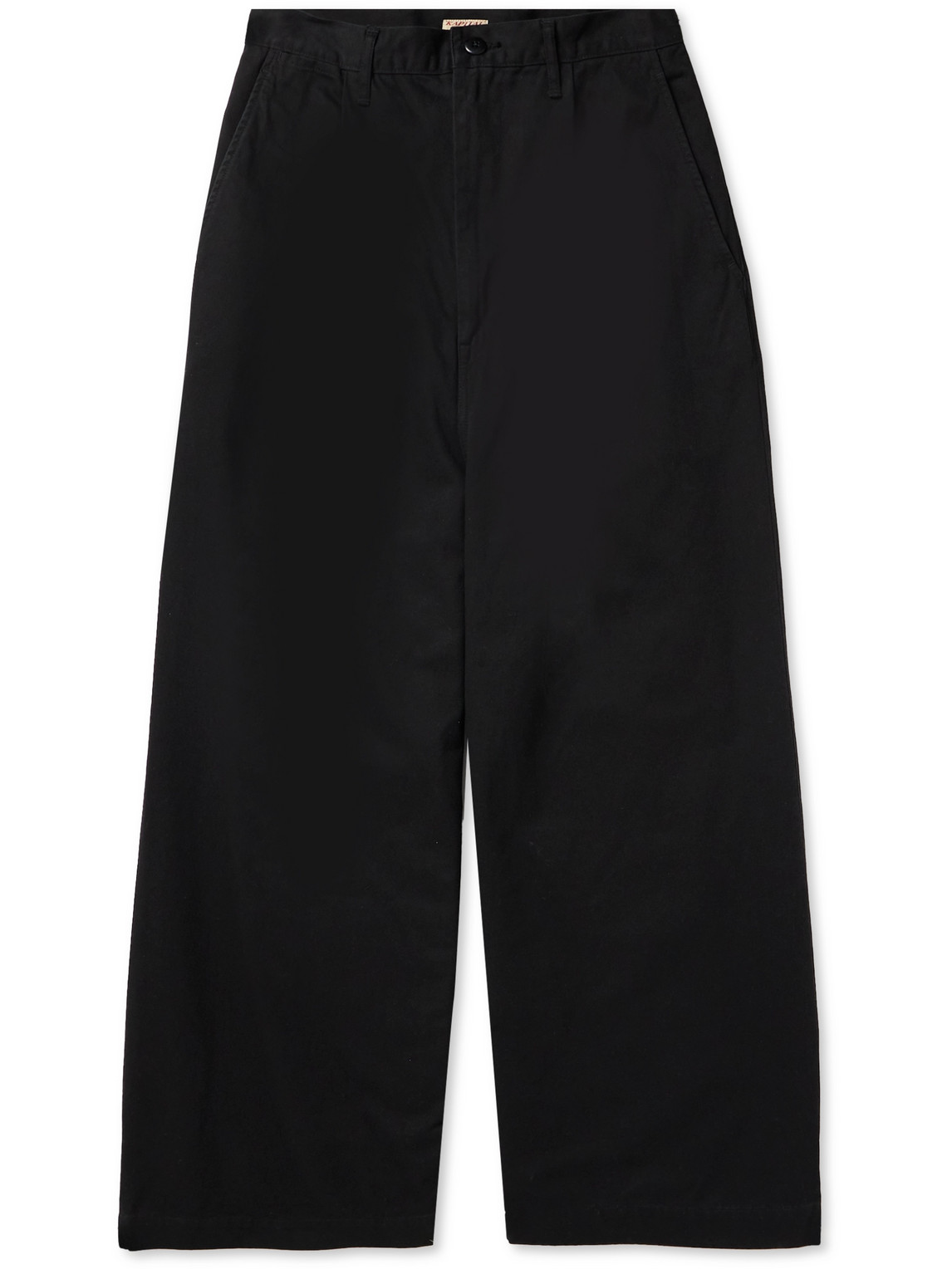 Kapital Nime Wide-leg Pleated Cotton-twill Chinos In Black