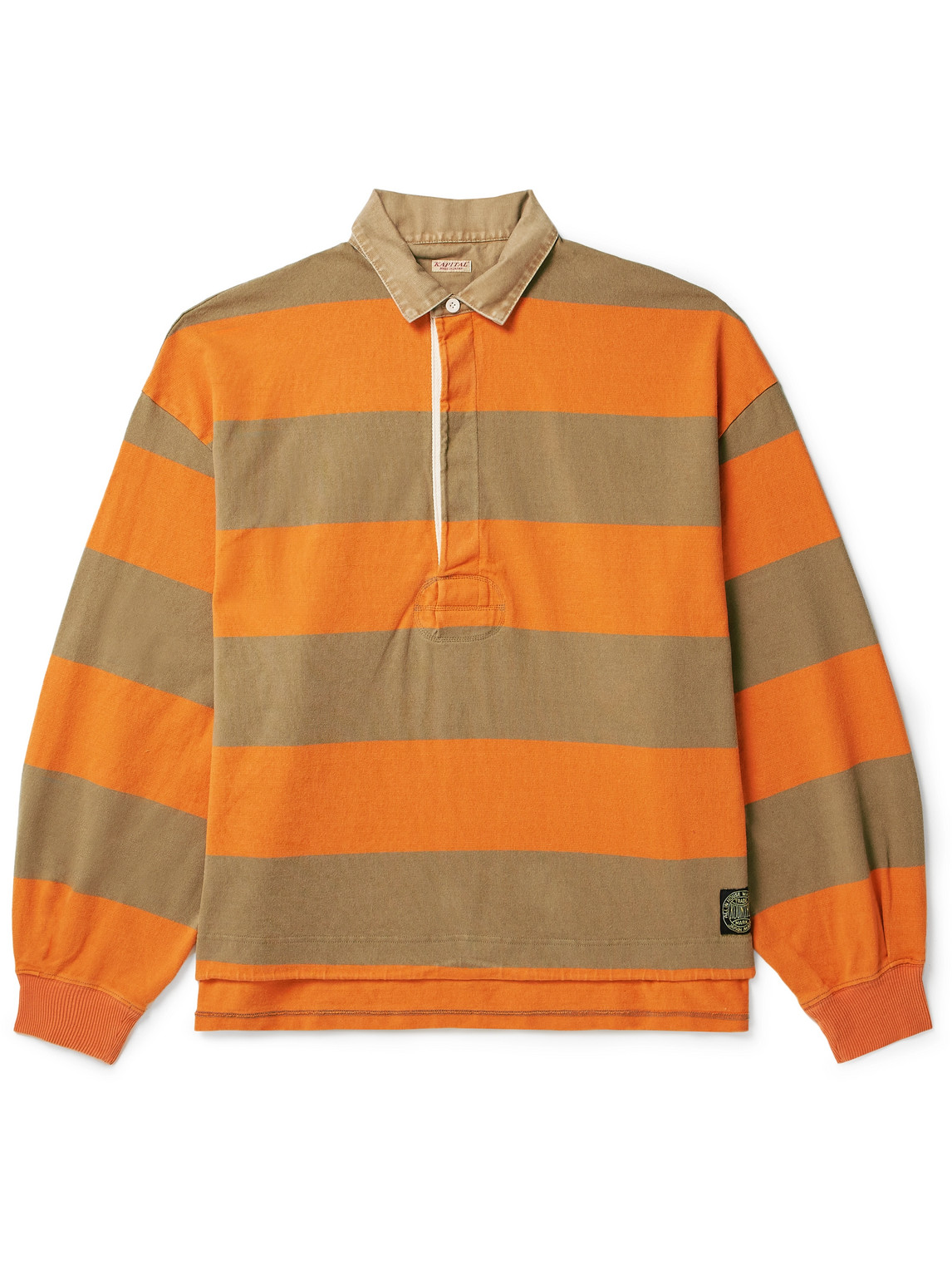 Kapital Striped Cotton-jersey Polo Shirt In Orange