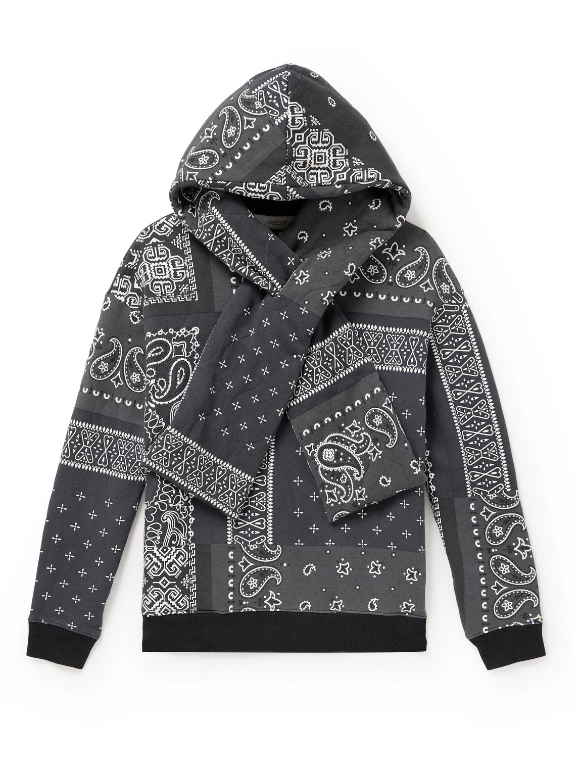 Shop Kapital Tie-detailed Quilted Bandana-print Cotton-jersey Hoodie In Black