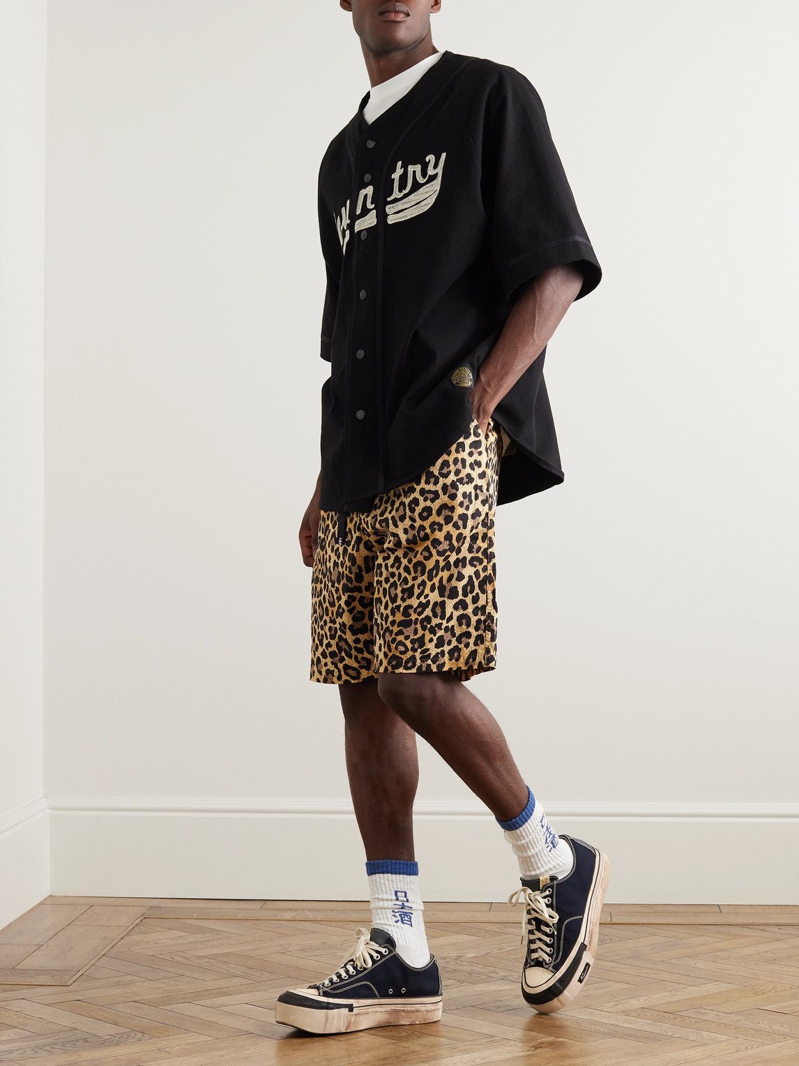 Shop Kapital Wide-leg Belted Leopard-print Cotton-gabardine Shorts In Brown