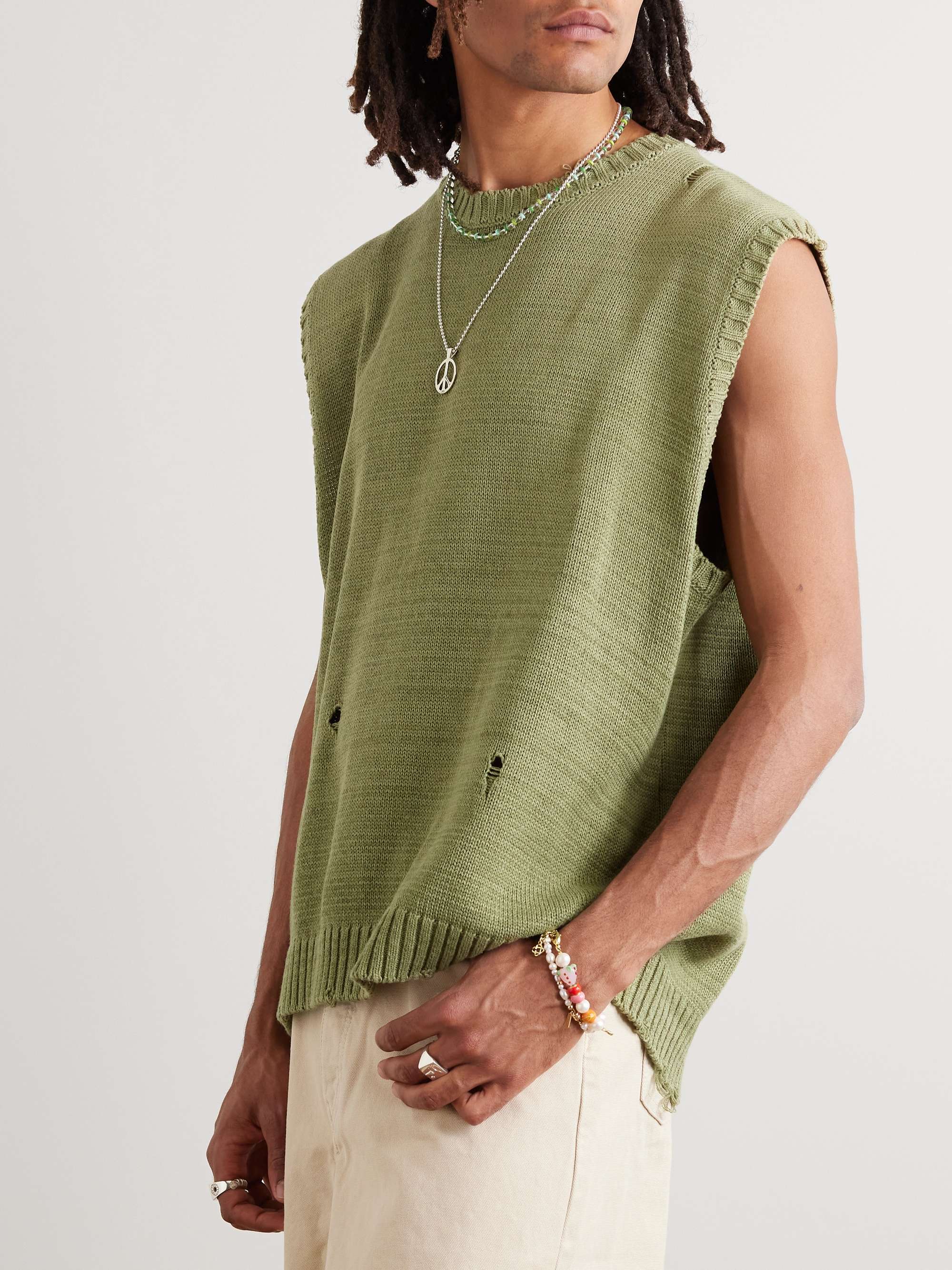 KAPITAL DistressedJacquard-Knit Sweater Vest