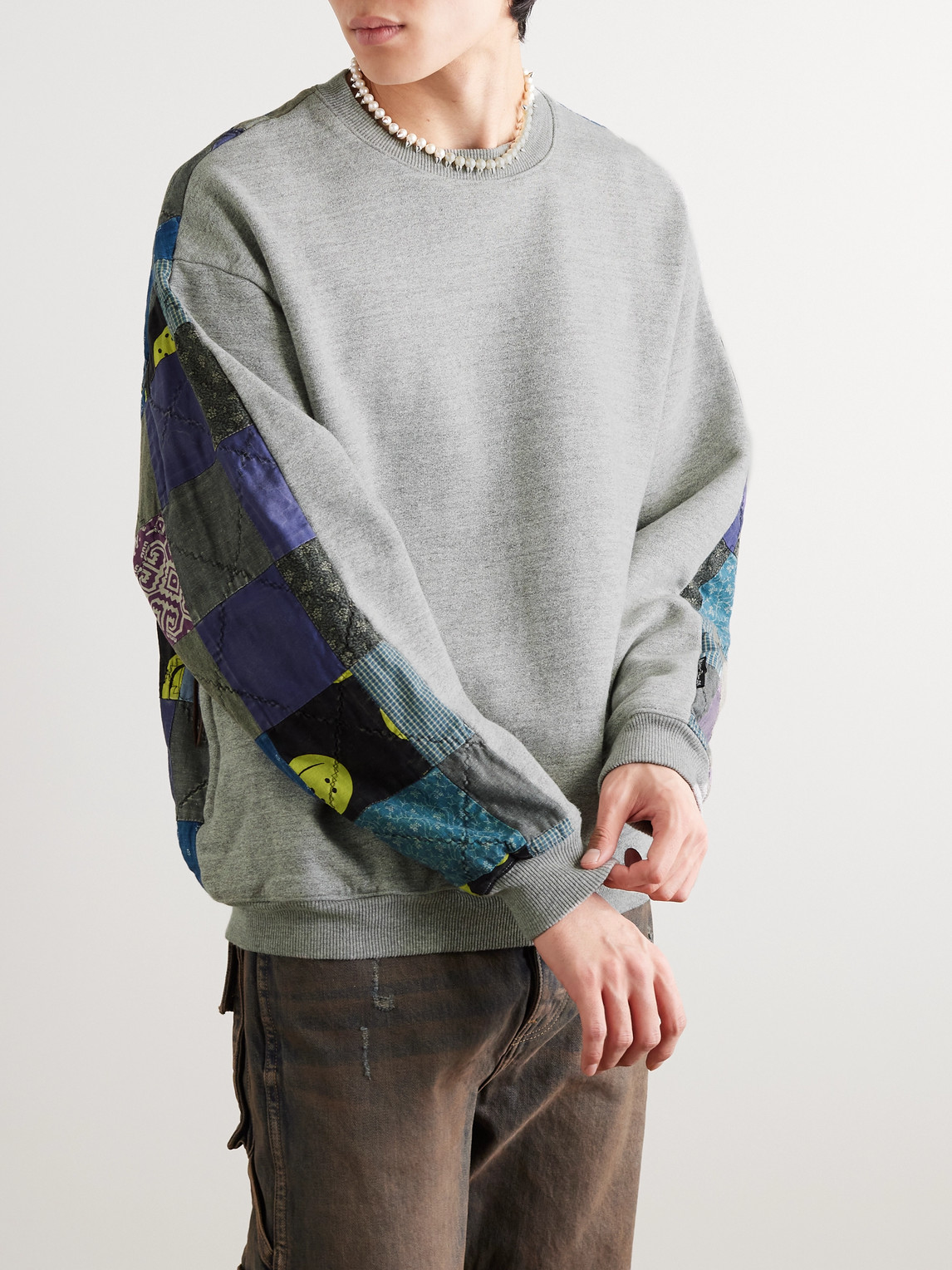 Shop Kapital Patchwork Cotton-jersey Sweatshirt In Gray