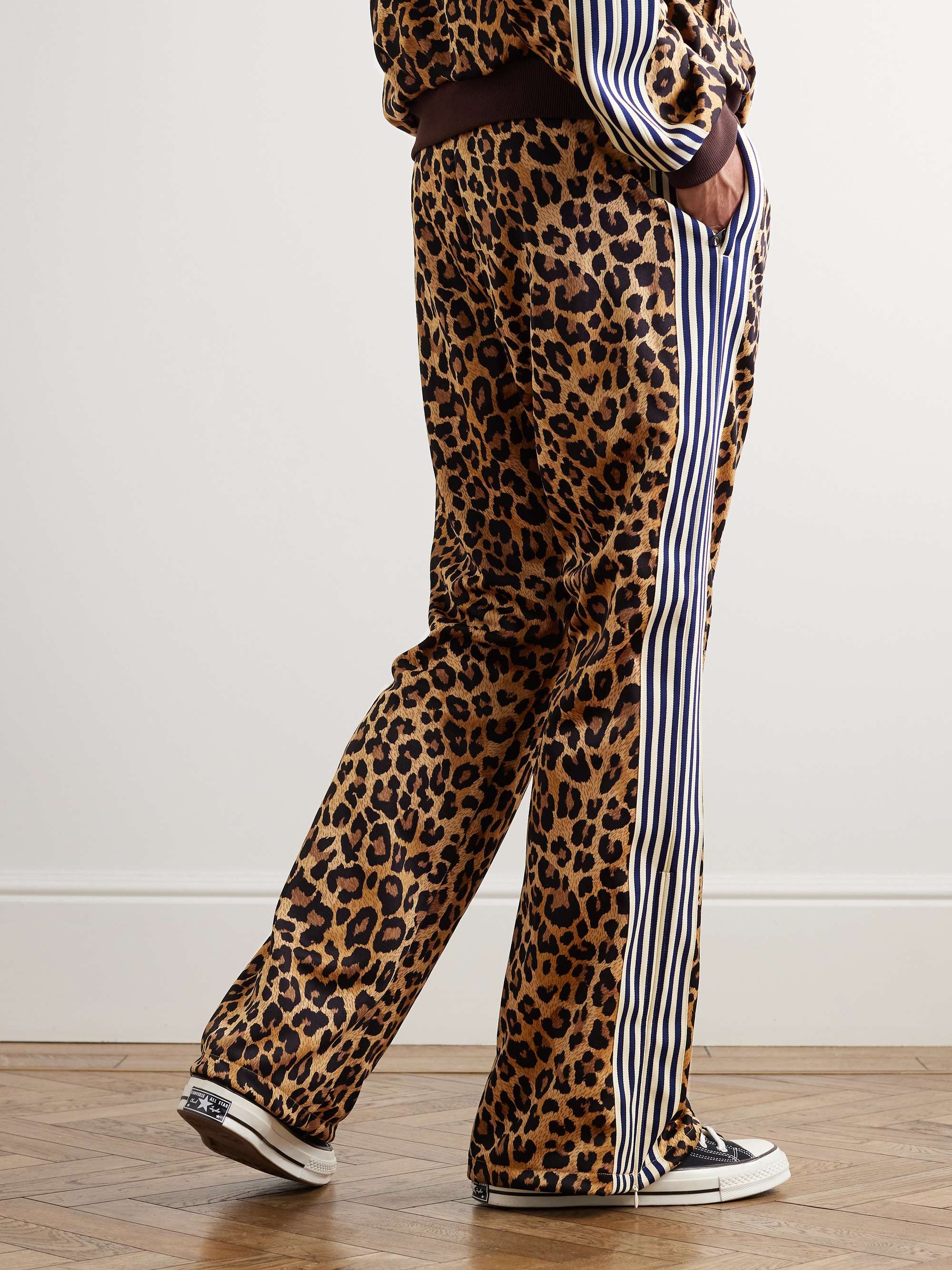 KAPITAL Straight-Leg Webbing-Trimmed Leopard-Print Tech-Jersey Track Pants