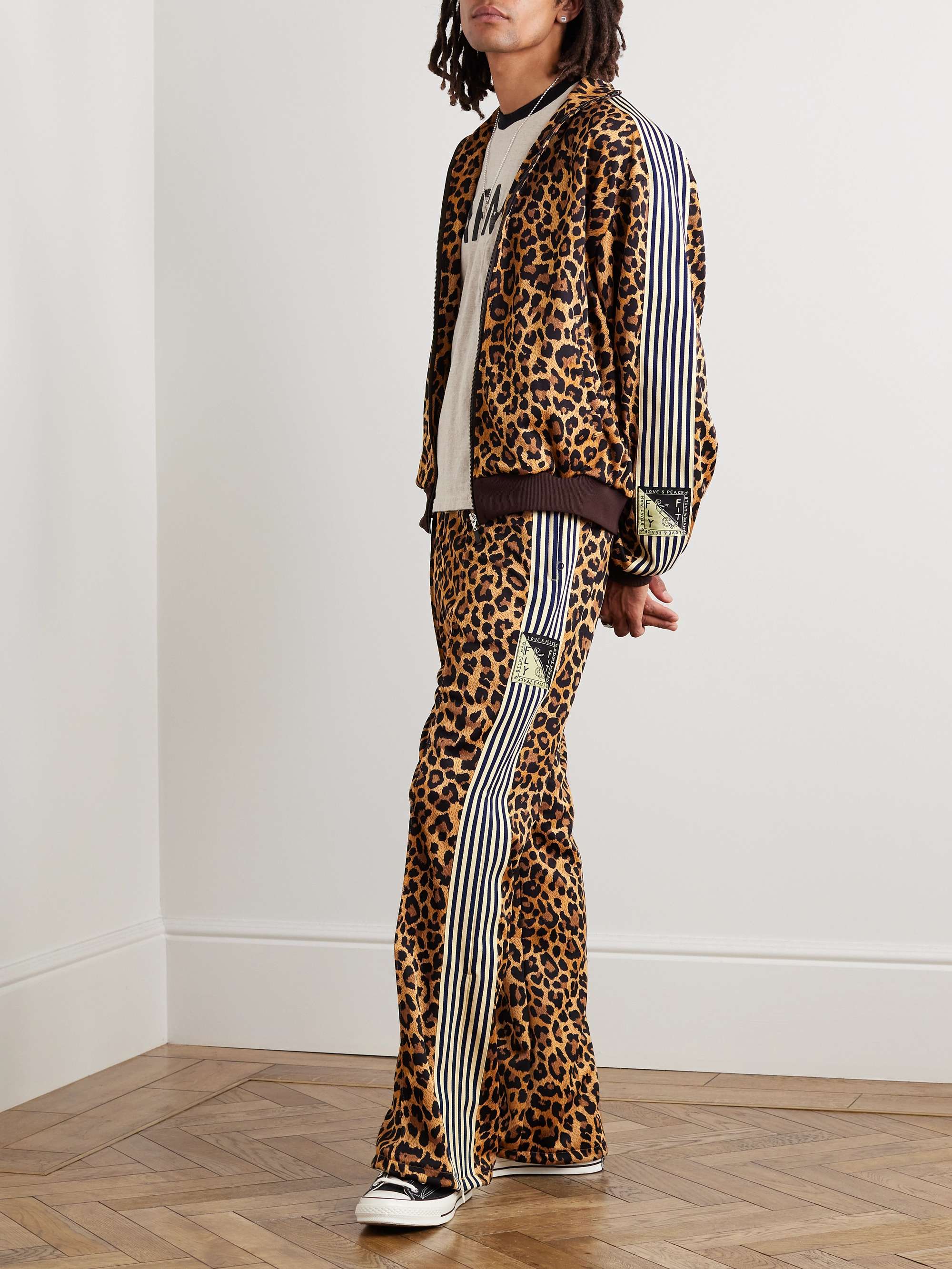 KAPITAL Straight-Leg Webbing-Trimmed Leopard-Print Tech-Jersey Track Pants