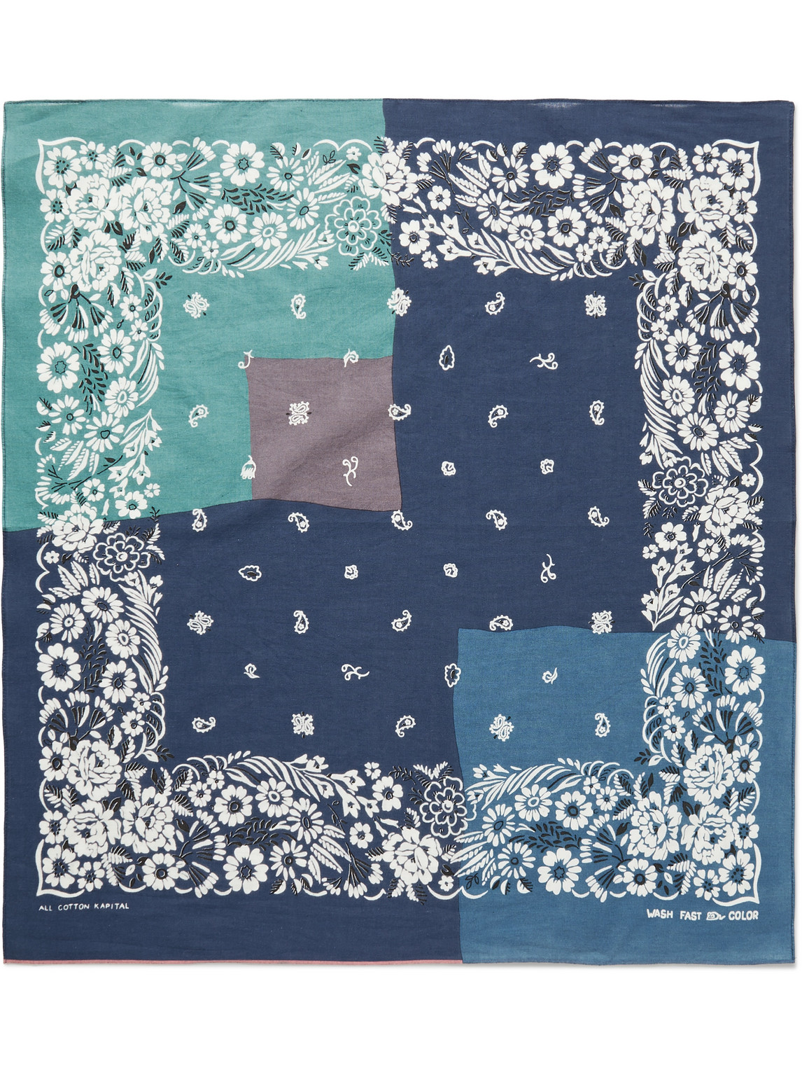 Kapital Fastcolor Patchwork Printed Selvedge Cotton-voile Bandana In Blue