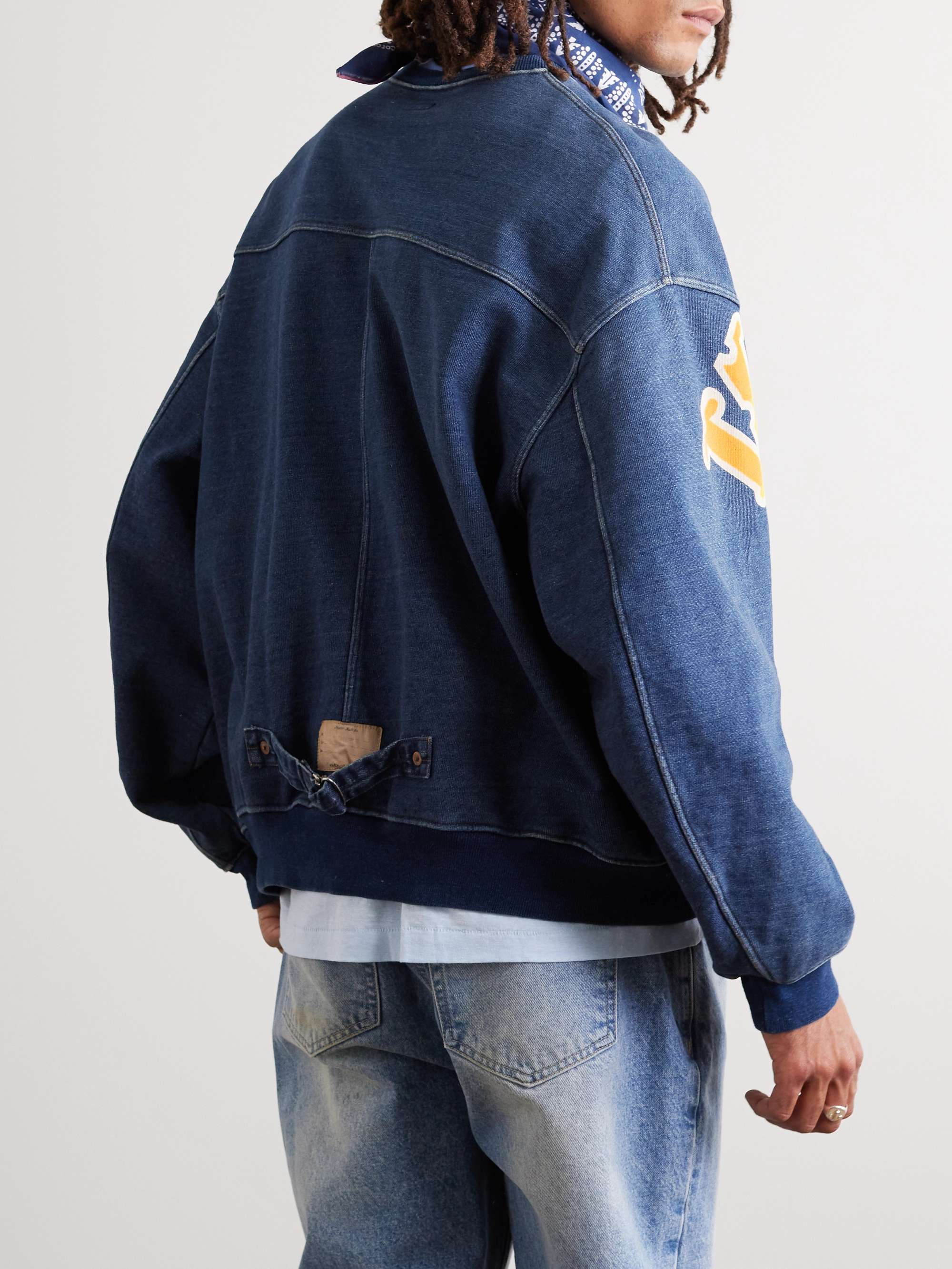 KAPITAL Denim-Trimmed Logo-Print Cotton-Jersey Sweatshirt