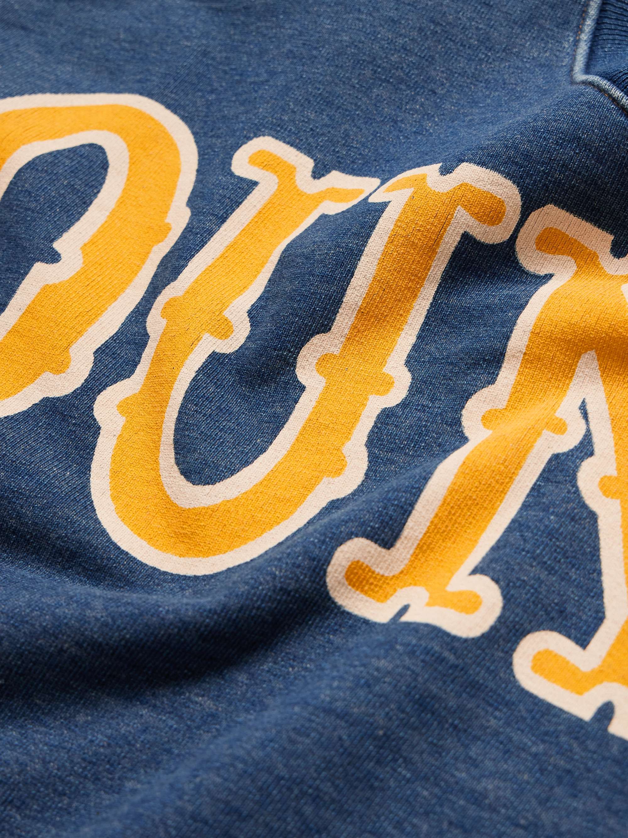 KAPITAL Denim-Trimmed Logo-Print Cotton-Jersey Sweatshirt