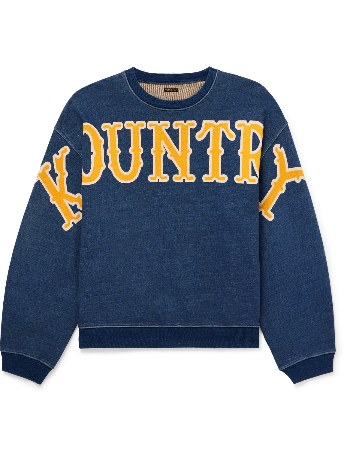 Kapital Denim-trimmed Logo-print Cotton-jersey Sweatshirt In Blue