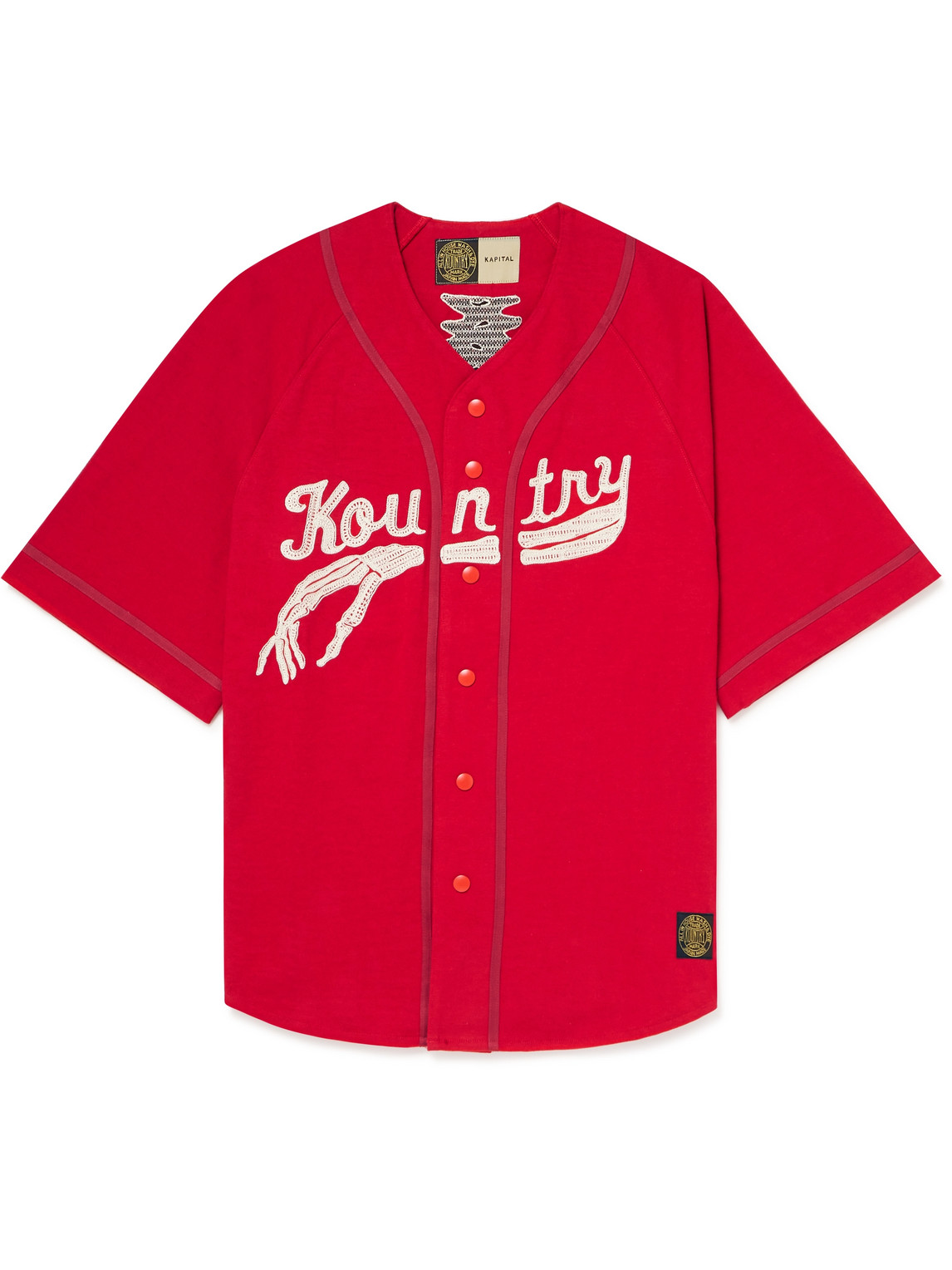 Kapital Oversized Logo-appliquéd Cotton-jersey Baseball Shirt In Red