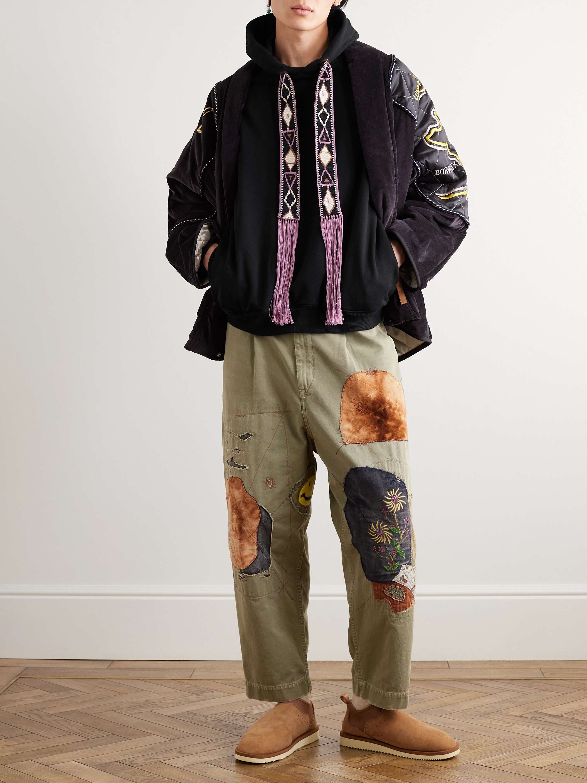KAPITAL Maldives Jacquard-Trimmed Cotton-Blend Jersey Hoodie