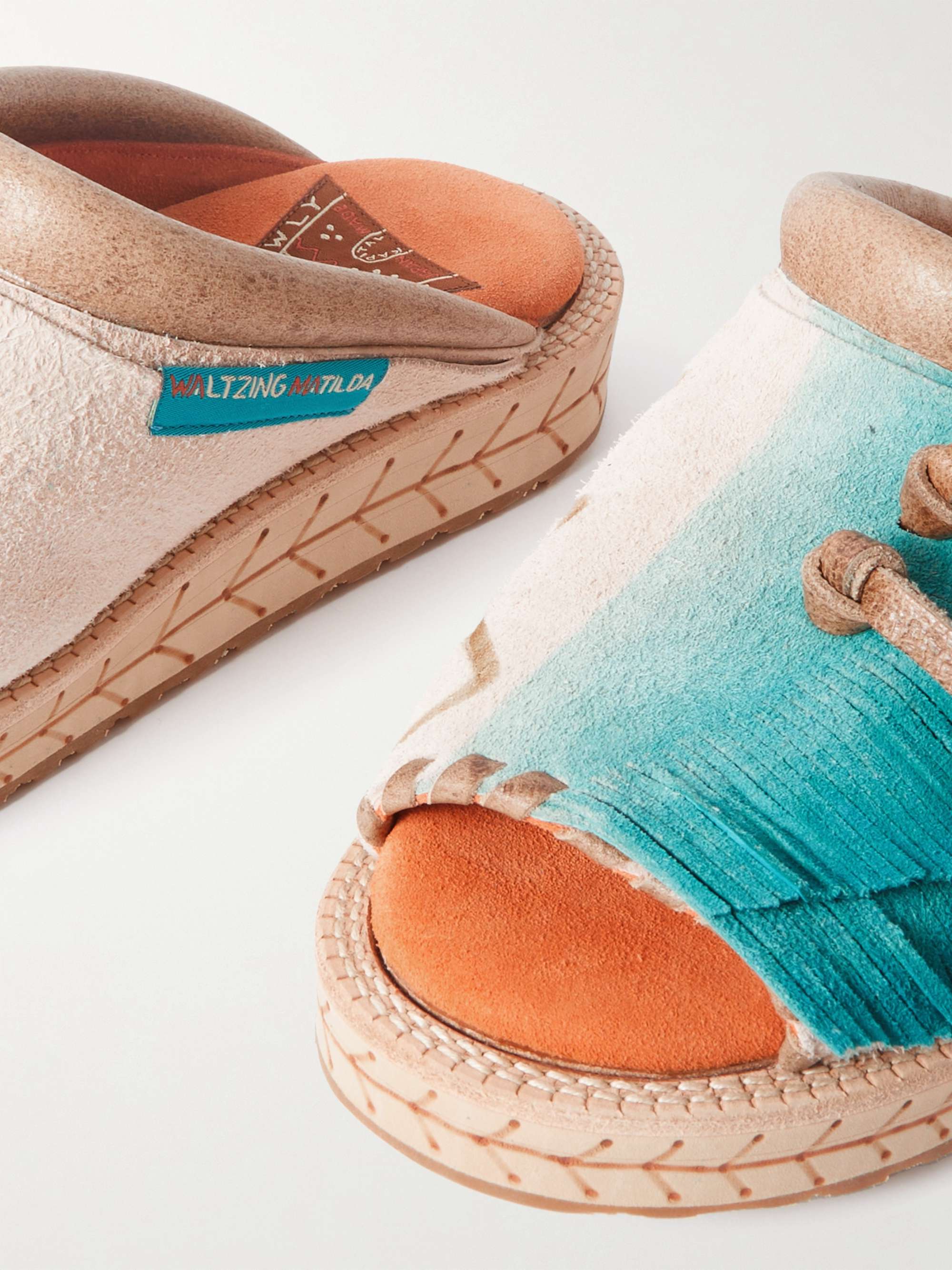 KAPITAL Fringed Printed Suede Sandals