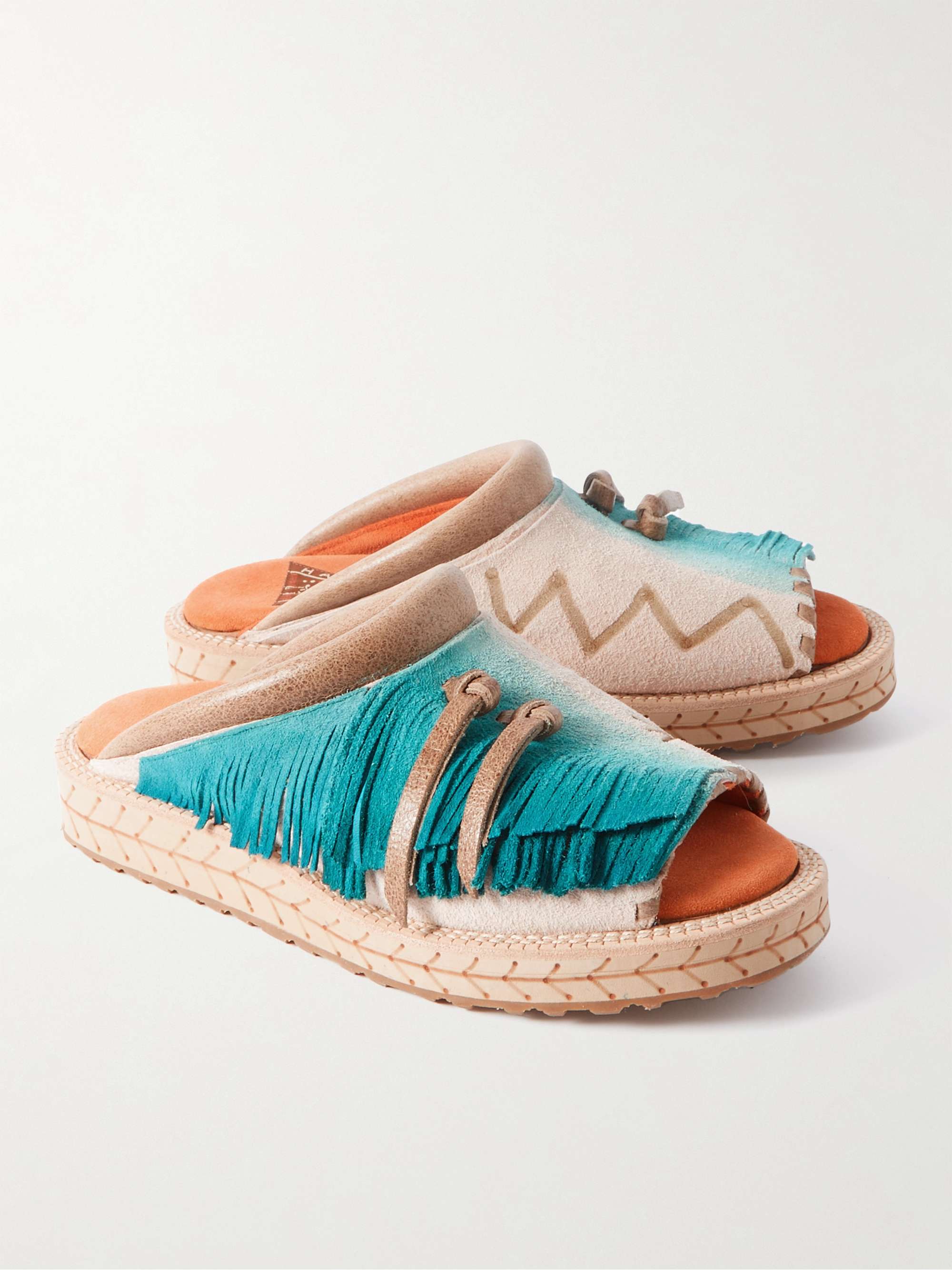 KAPITAL Fringed Printed Suede Sandals