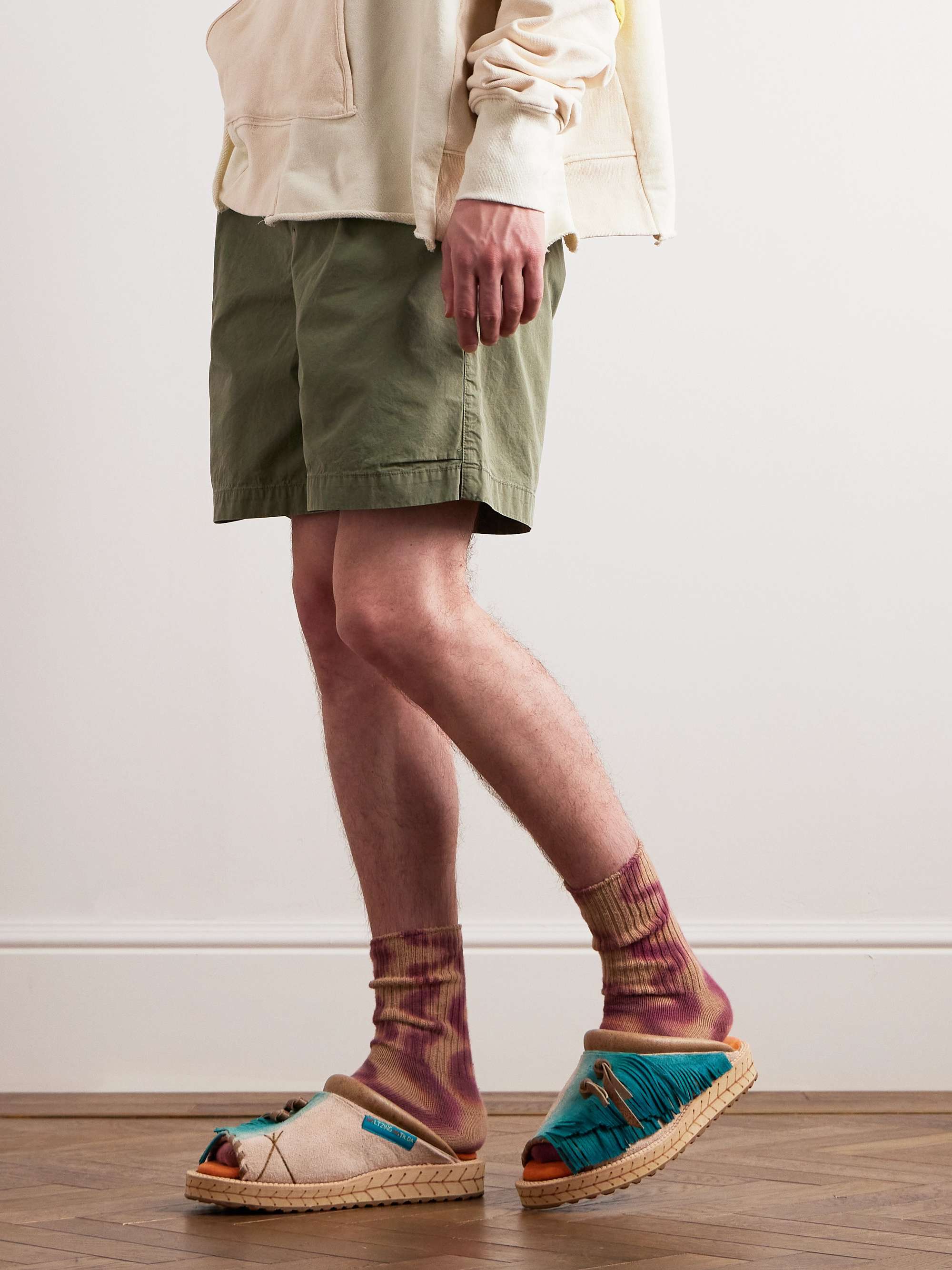 KAPITAL Fringed Printed Suede Sandals