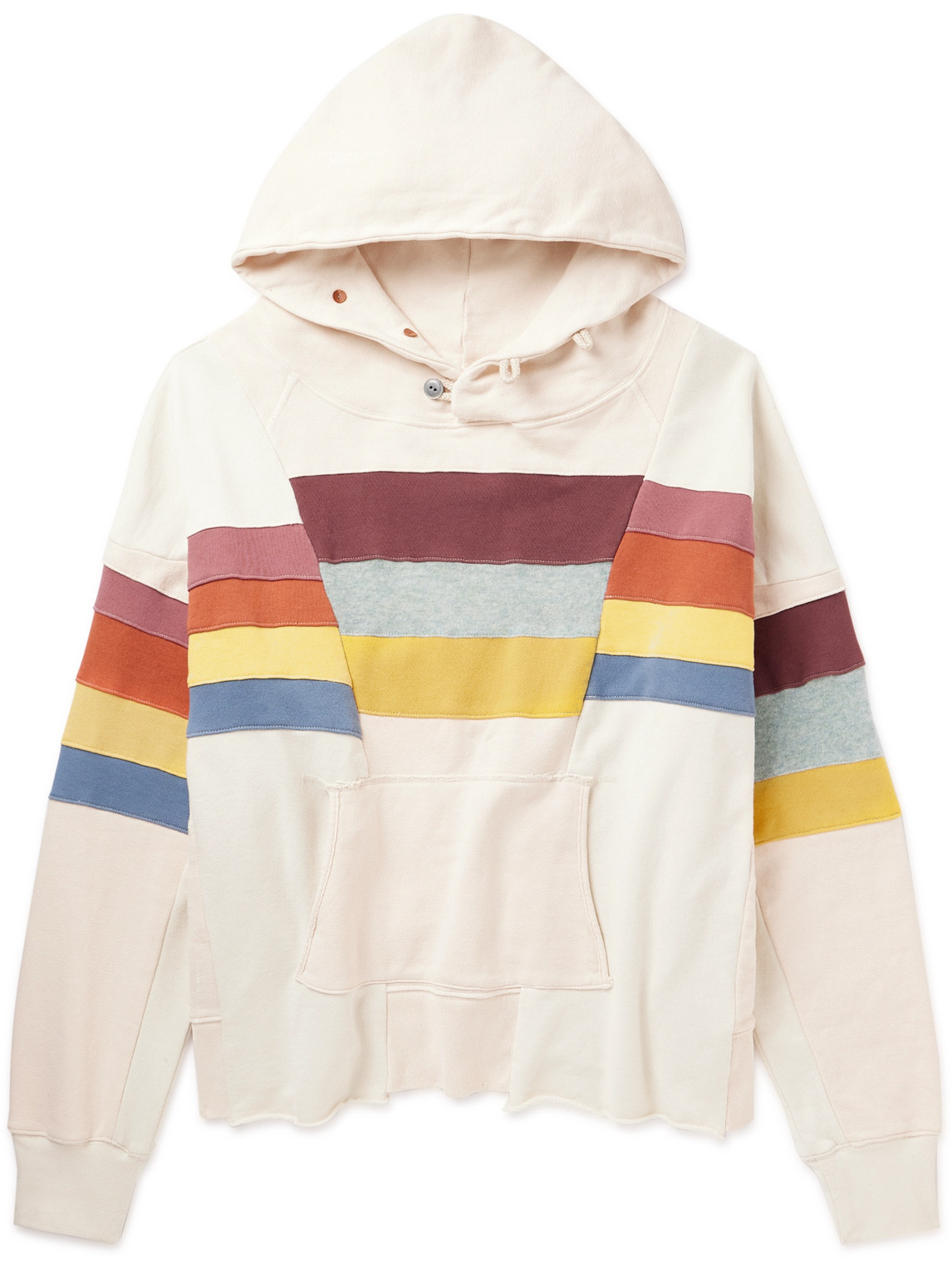 Kapital Panelled Striped Cotton And Wool-blend Jersey Hoodie In Neutrals