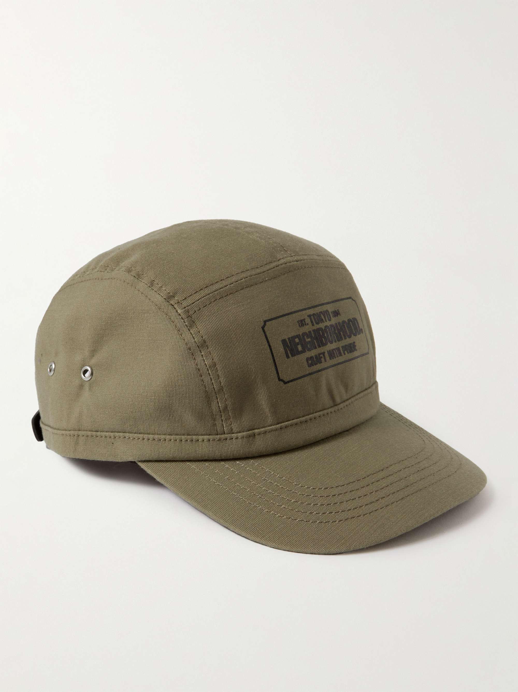 Leather Trimmed Logo Print Cotton Twill Baseball Cap