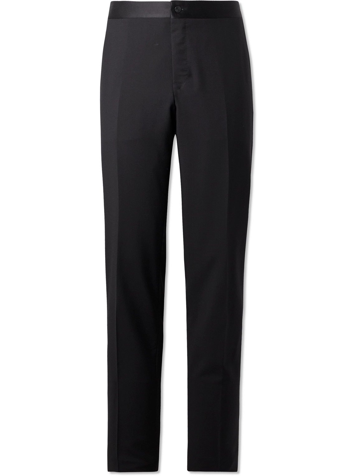 Canali Straight-leg Satin-trimmed Wool And Mohair-blend Tuxedo Trousers In Black