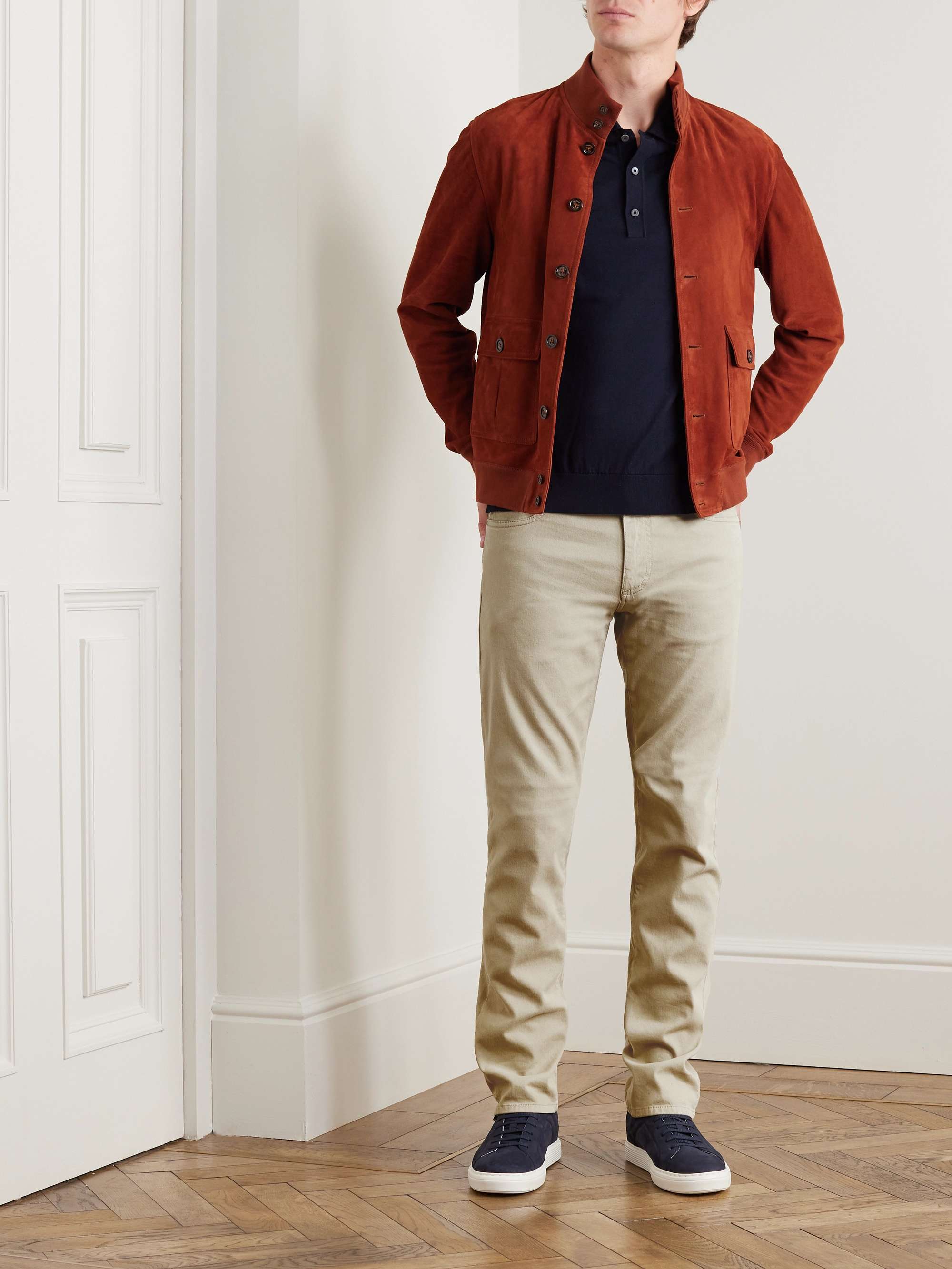 CANALI SlimFit StraightLeg GarmentDyed Stretch CottonBlend Trousers