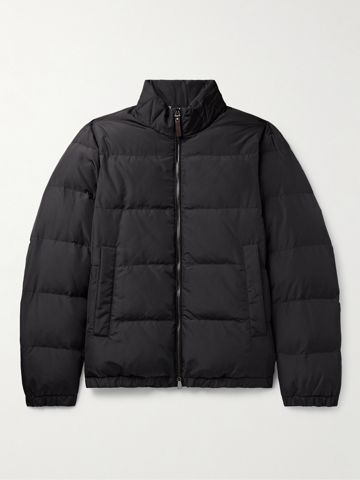 CANALI LEATHER-TRIMMED PADDED QUILTED SHELL JACKET