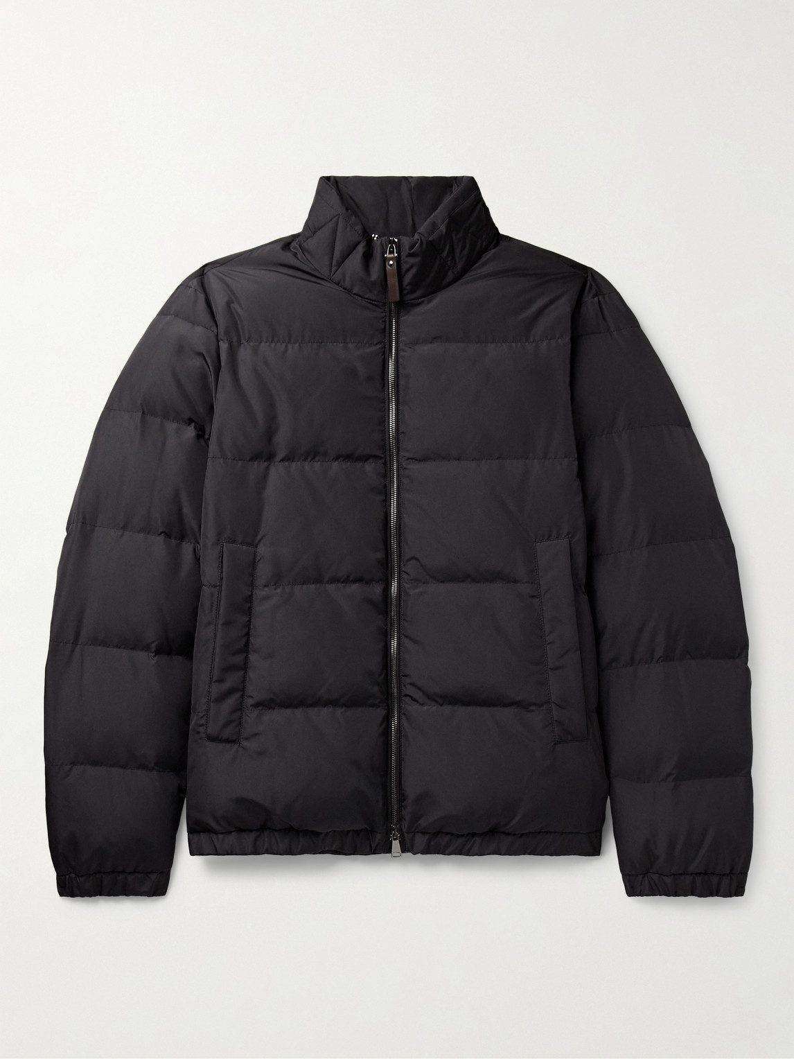 Canali Leather-trimmed Padded Quilted Shell Jacket In Blue