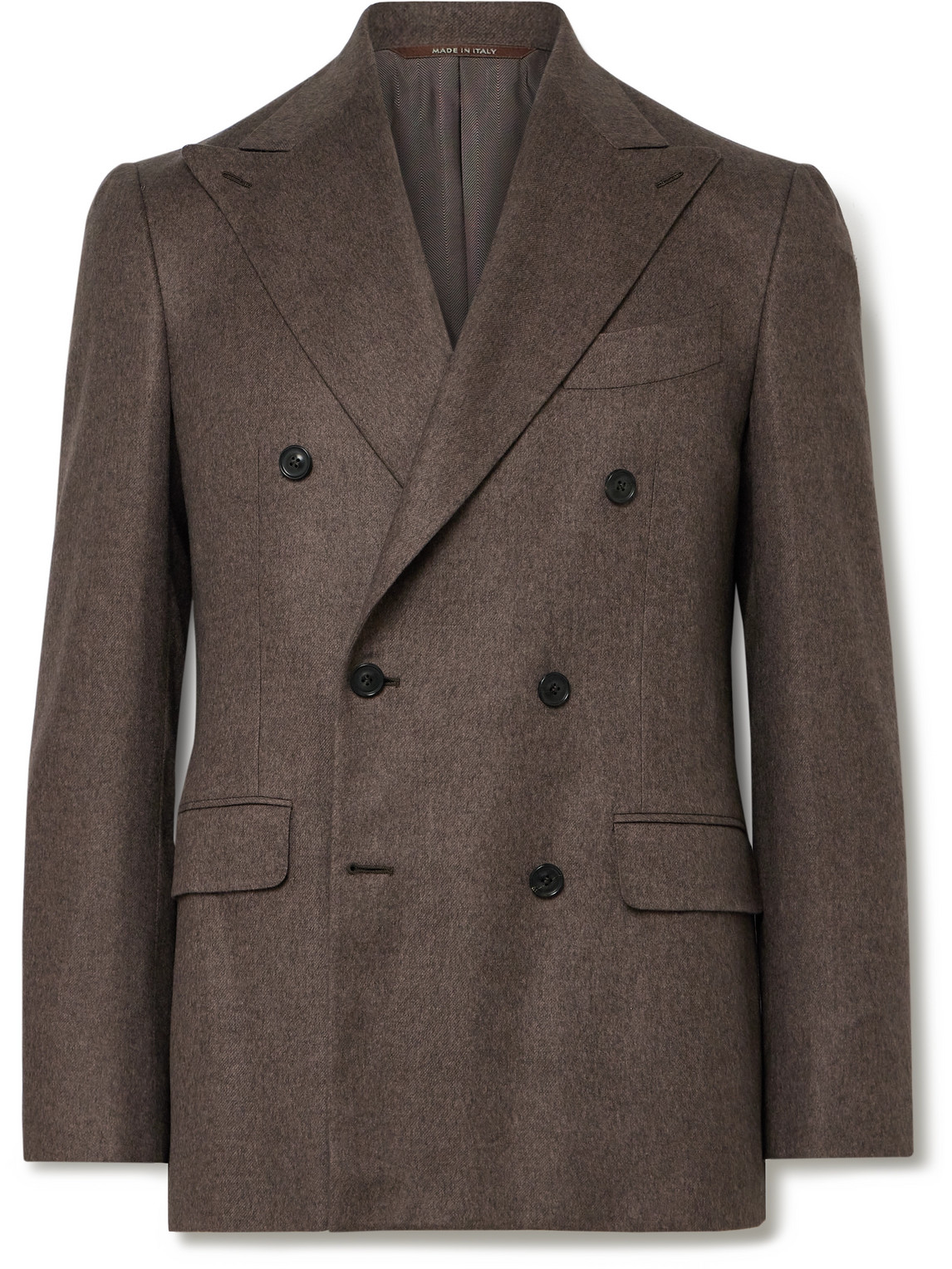 Canali - Double-Breasted Brushed Cashmere and Silk-Blend Twill Blazer - Men - Brown - IT 48