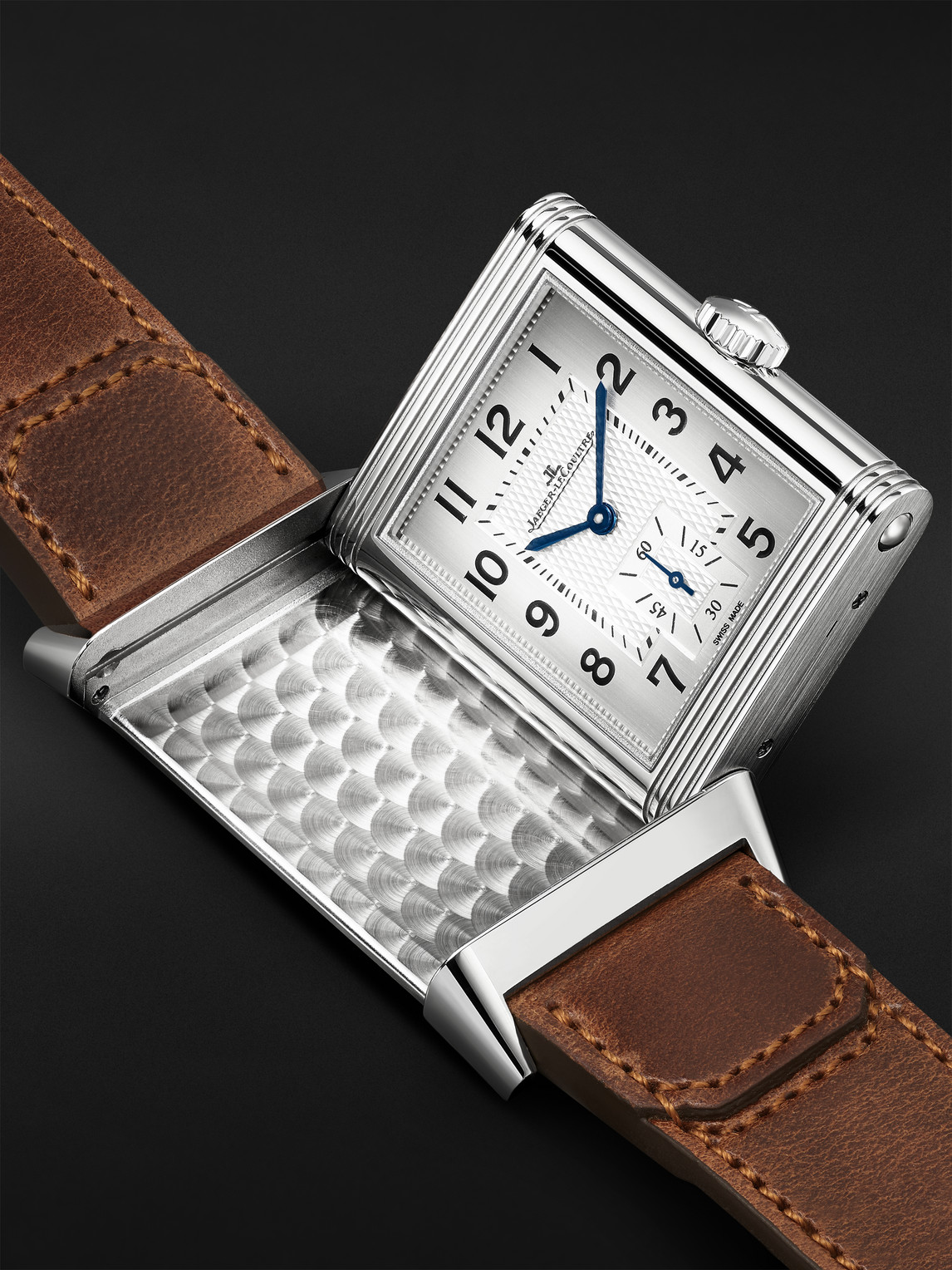 Shop Jaeger-lecoultre Reverso Classic Small Seconds Sydney Hand-wound 45.6mm Stainless Steel And Leather Watch, Ref No. Jl In White