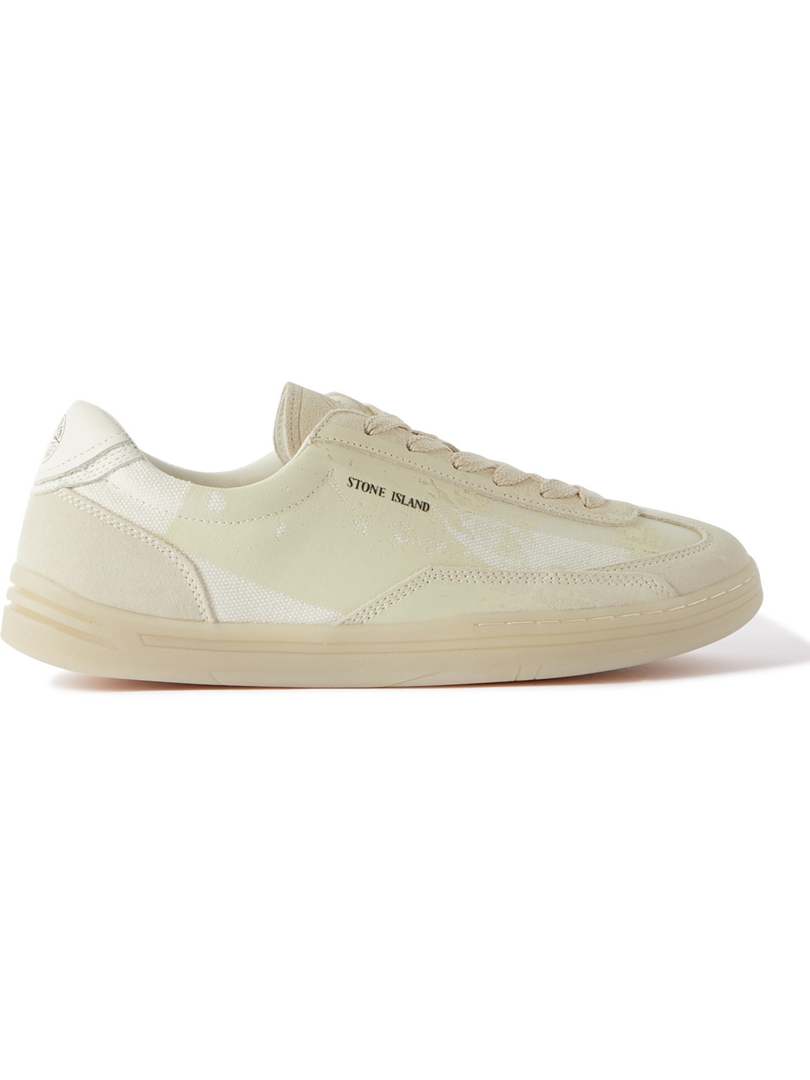 STONE ISLAND ROCK PRINTED LEATHER- AND SUEDE-TRIMMED CANVAS SNEAKERS