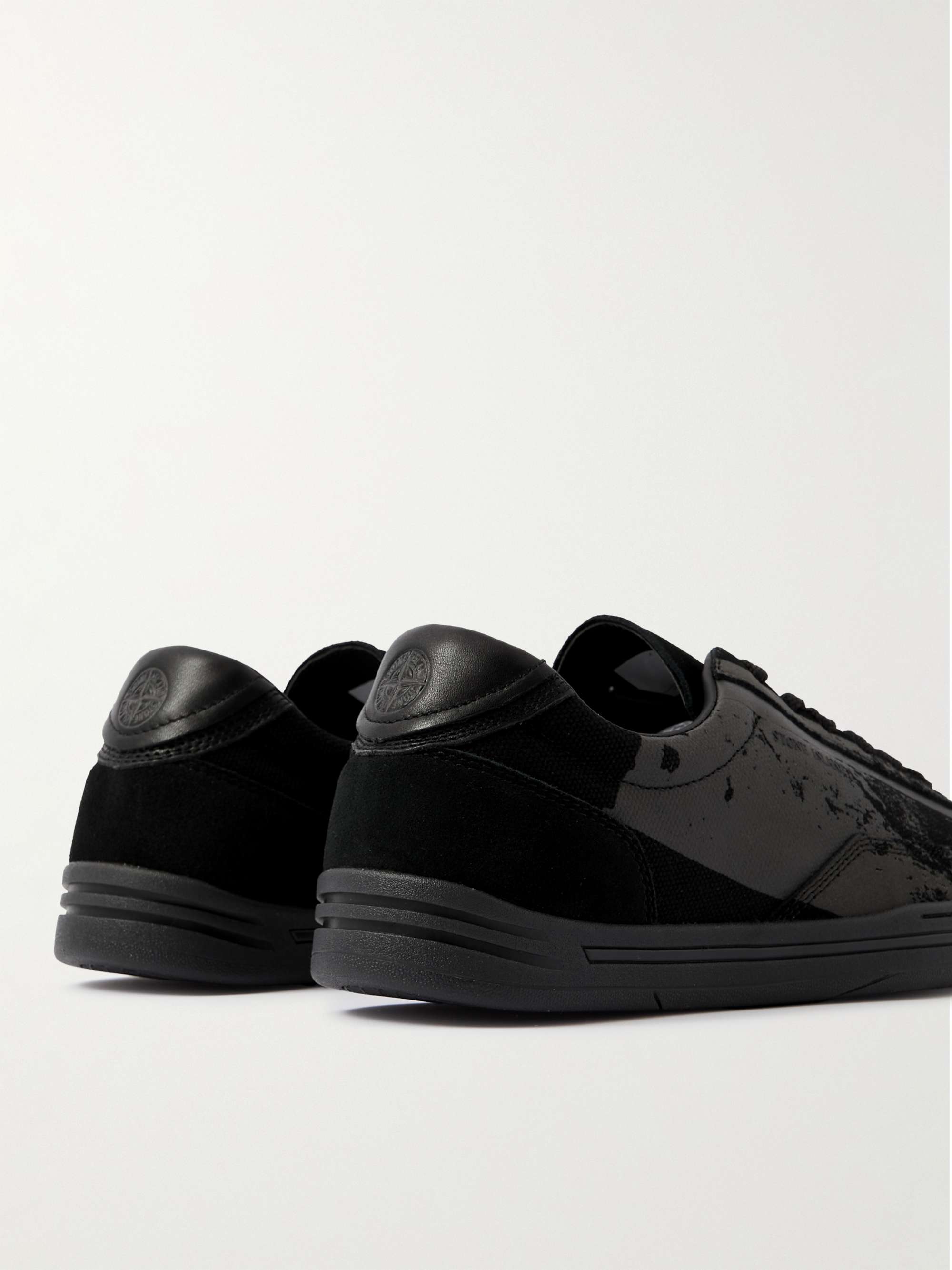 STONE ISLAND Rock Printed Leather- and Suede-Trimmed Canvas Sneakers ...