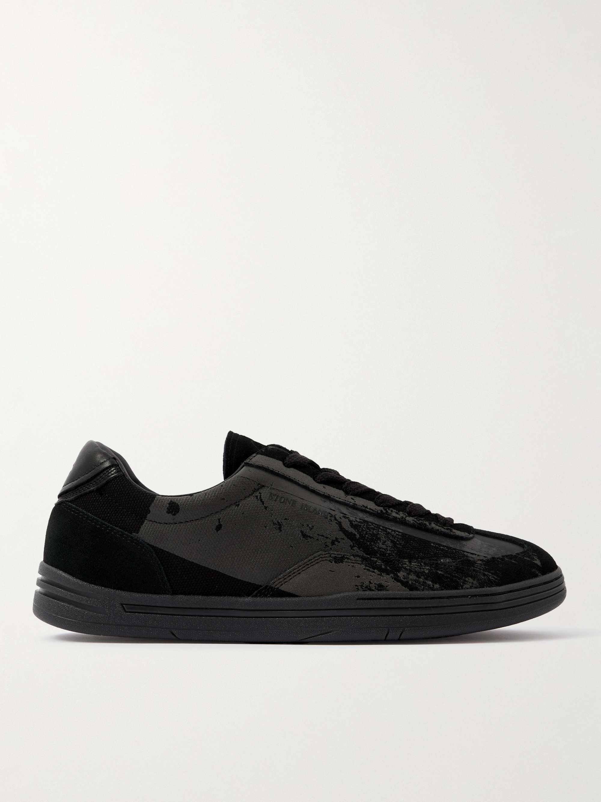STONE ISLAND Rock Printed Leather- and Suede-Trimmed Canvas Sneakers ...