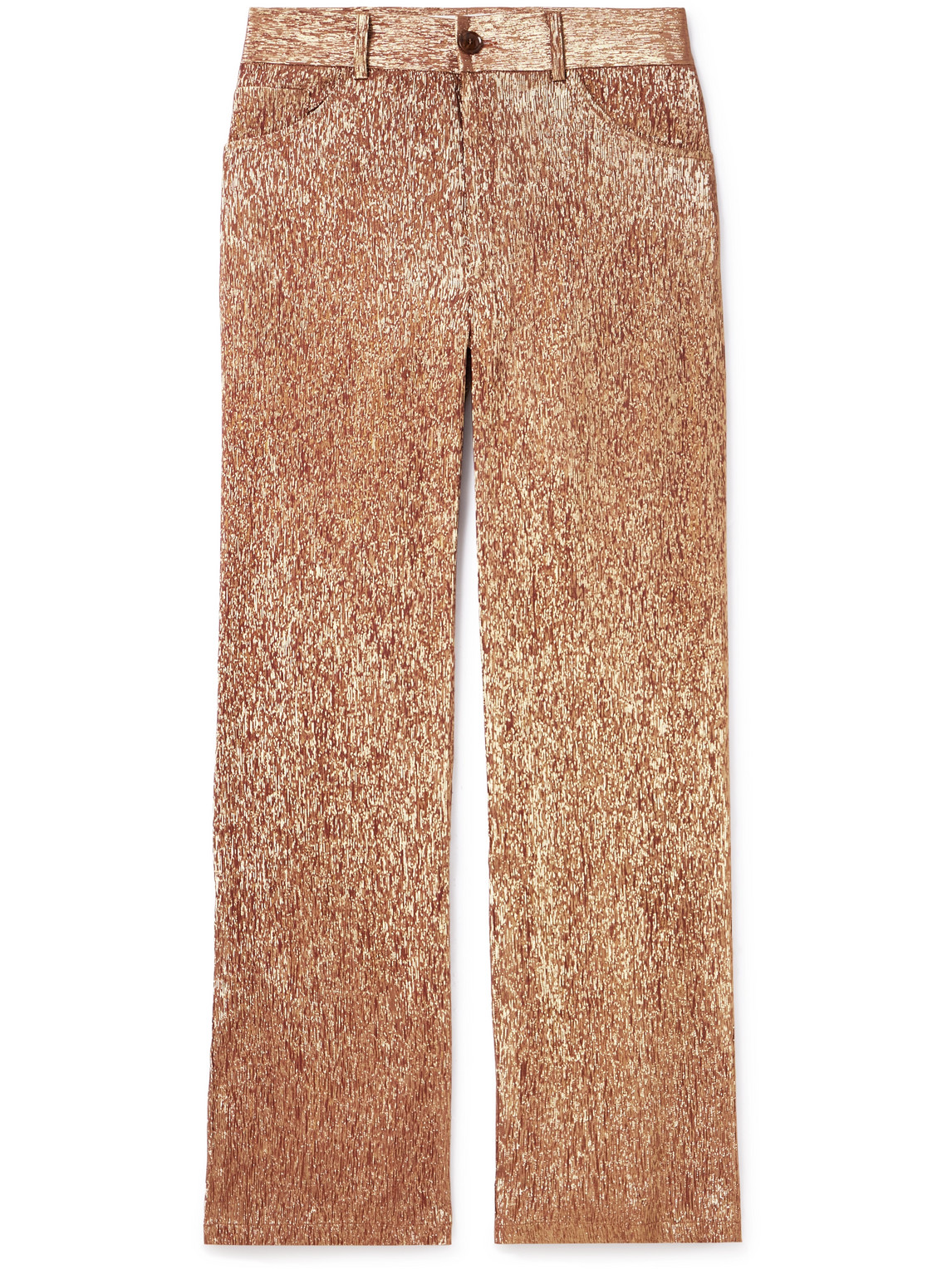 Séfr Duri Straight-leg Metallic Silk-blend Trousers In Brown