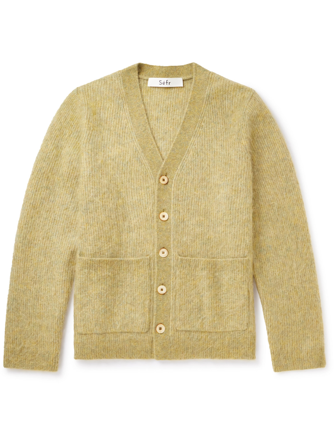 Shop Séfr Kaito Brushed Mohair-blend Cardigan In Yellow