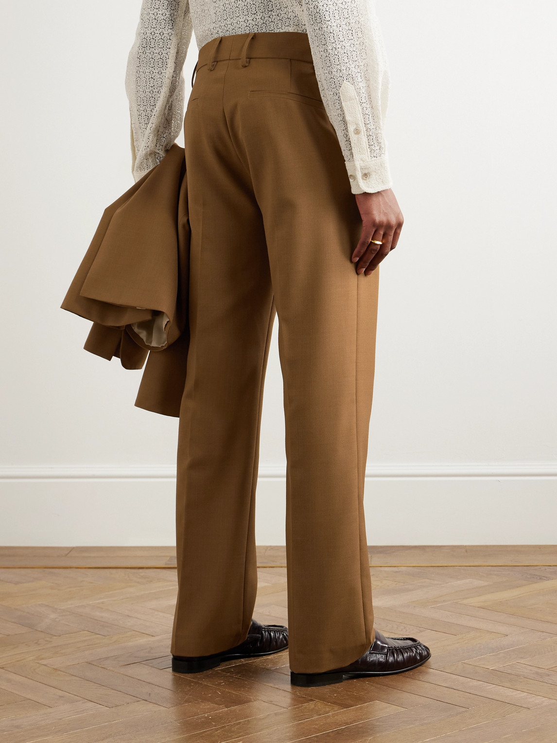 Shop Séfr Straight-leg Drill Suit Trousers In Brown