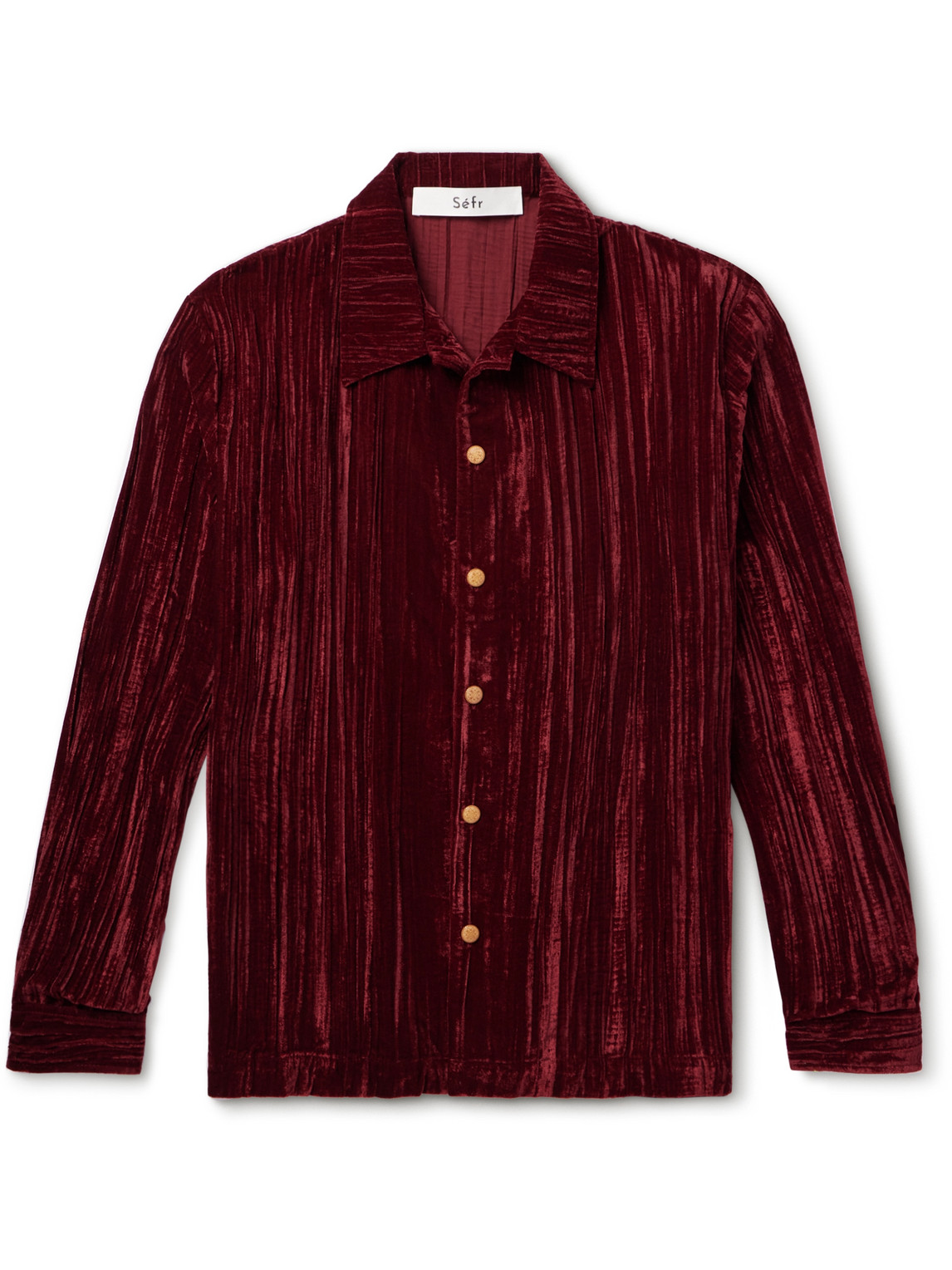 Shop Séfr Lou Crushed-velvet Shirt In Red