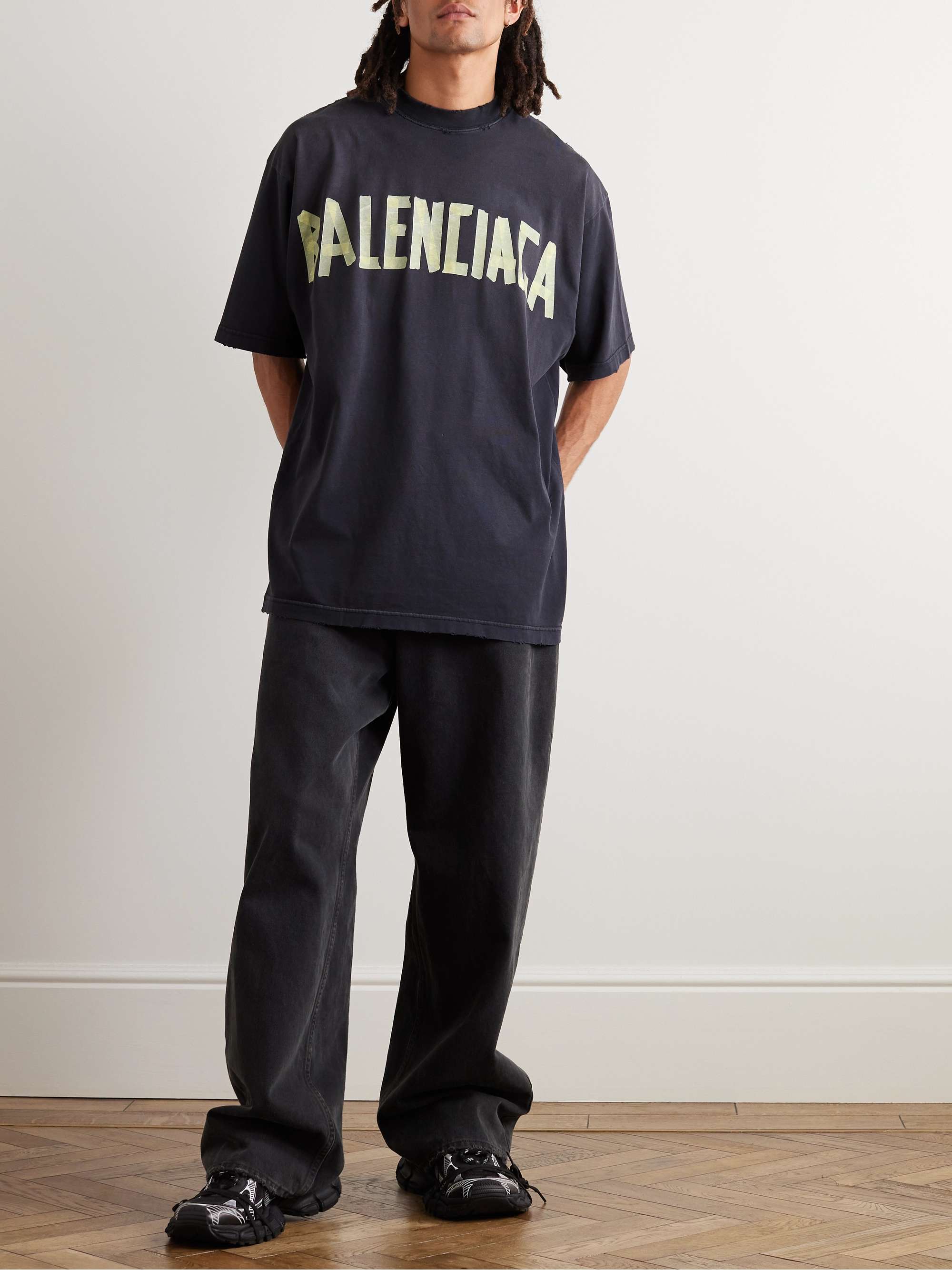 BALENCIAGA Oversized Distressed Logo-Print Cotton-Jersey T-Shirt for Men |  MR PORTER
