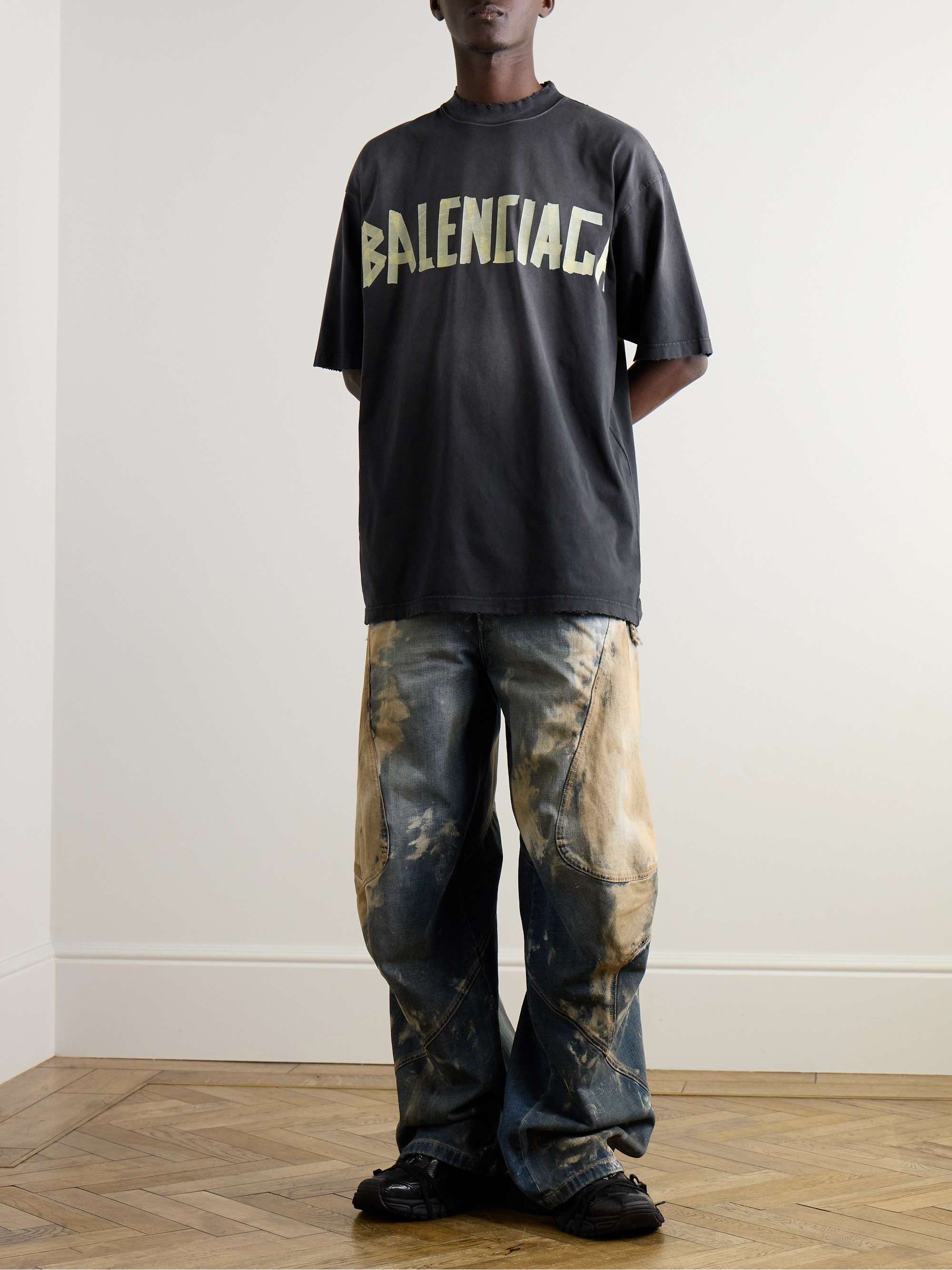 Oversized Distressed Logo-Print Cotton-Jersey T-Shirt