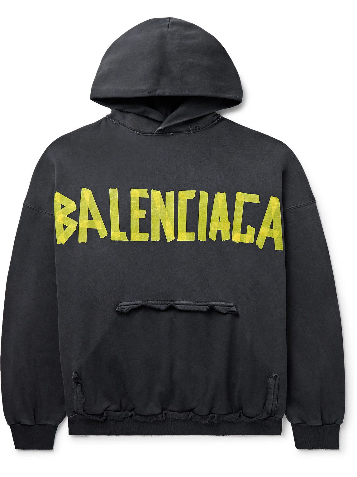 Balenciaga Tape Type Oversized Distressed Logo-print Cotton-jersey Hoodie In Black