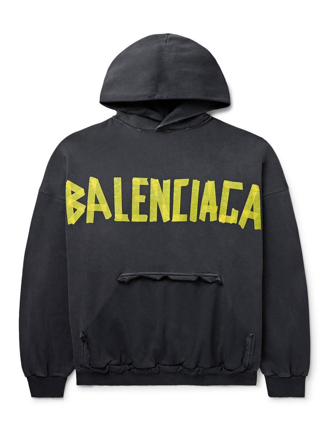 Balenciaga Tape Type Oversized Distressed Logo-print Cotton-jersey Hoodie In Black